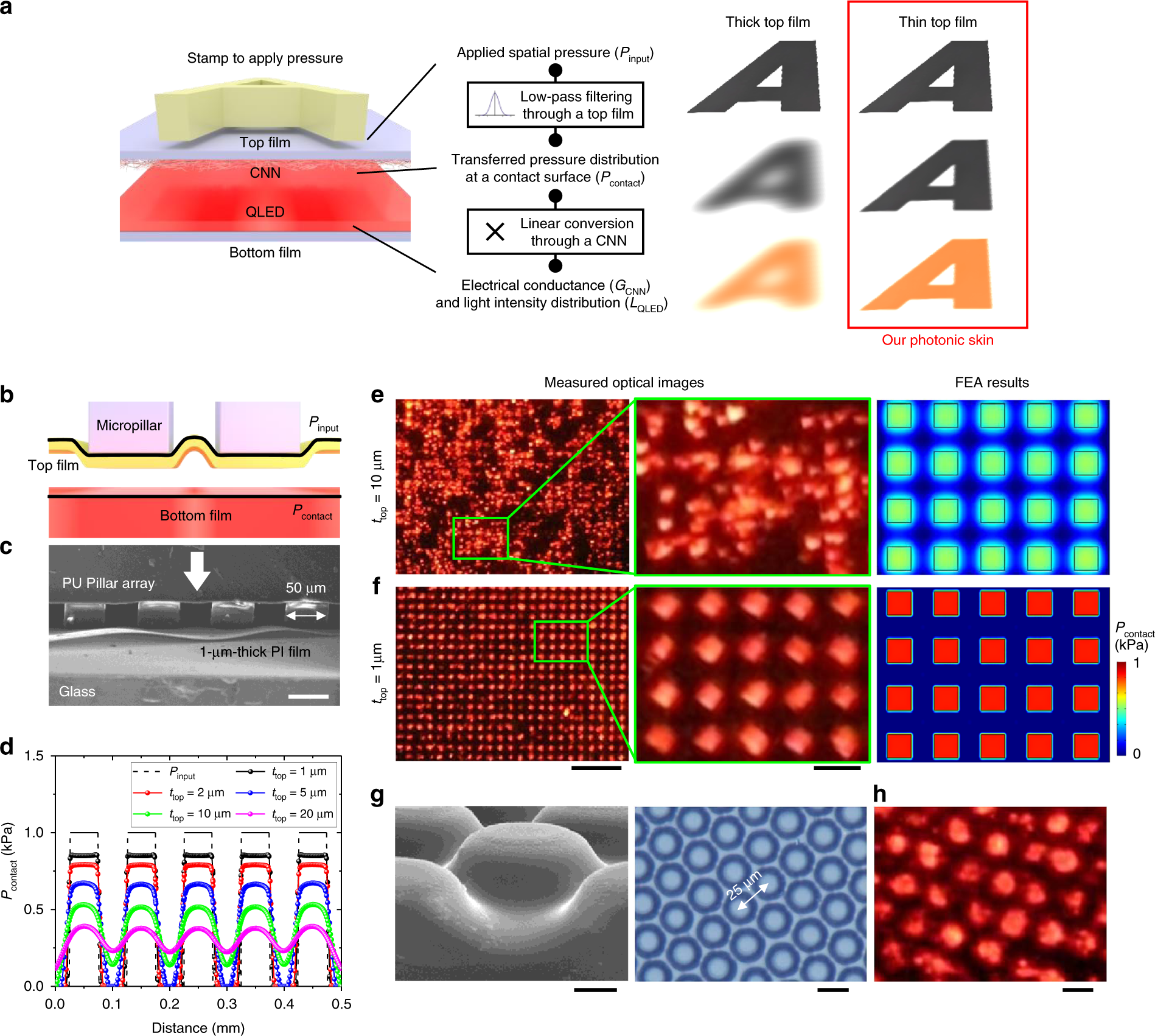 Fig. 4: Effect of the top film thickness on the spatial resolution of the photonic skin.