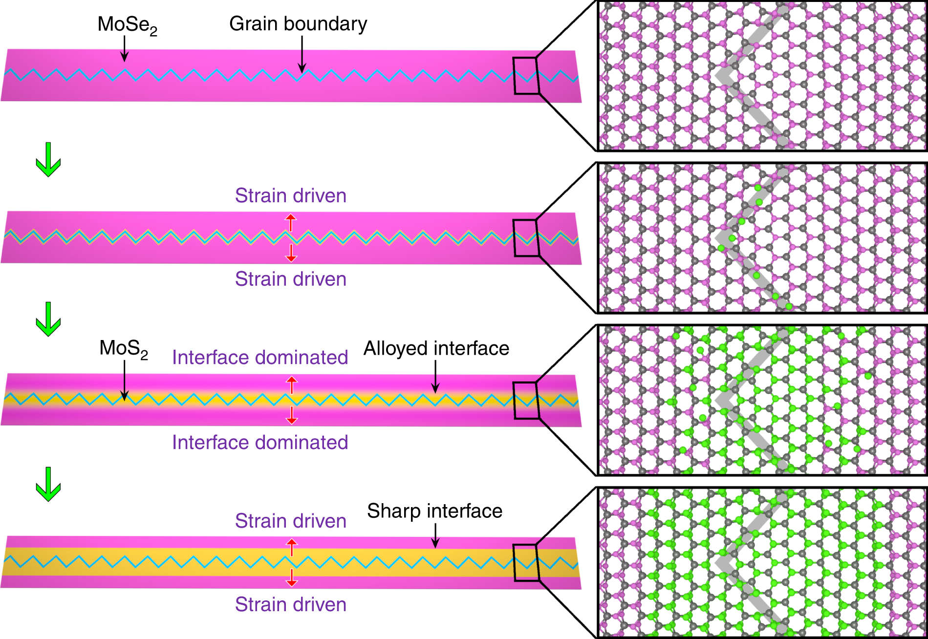 Fig. 1: Formation of ultra-long MoS2 nano-channels.
