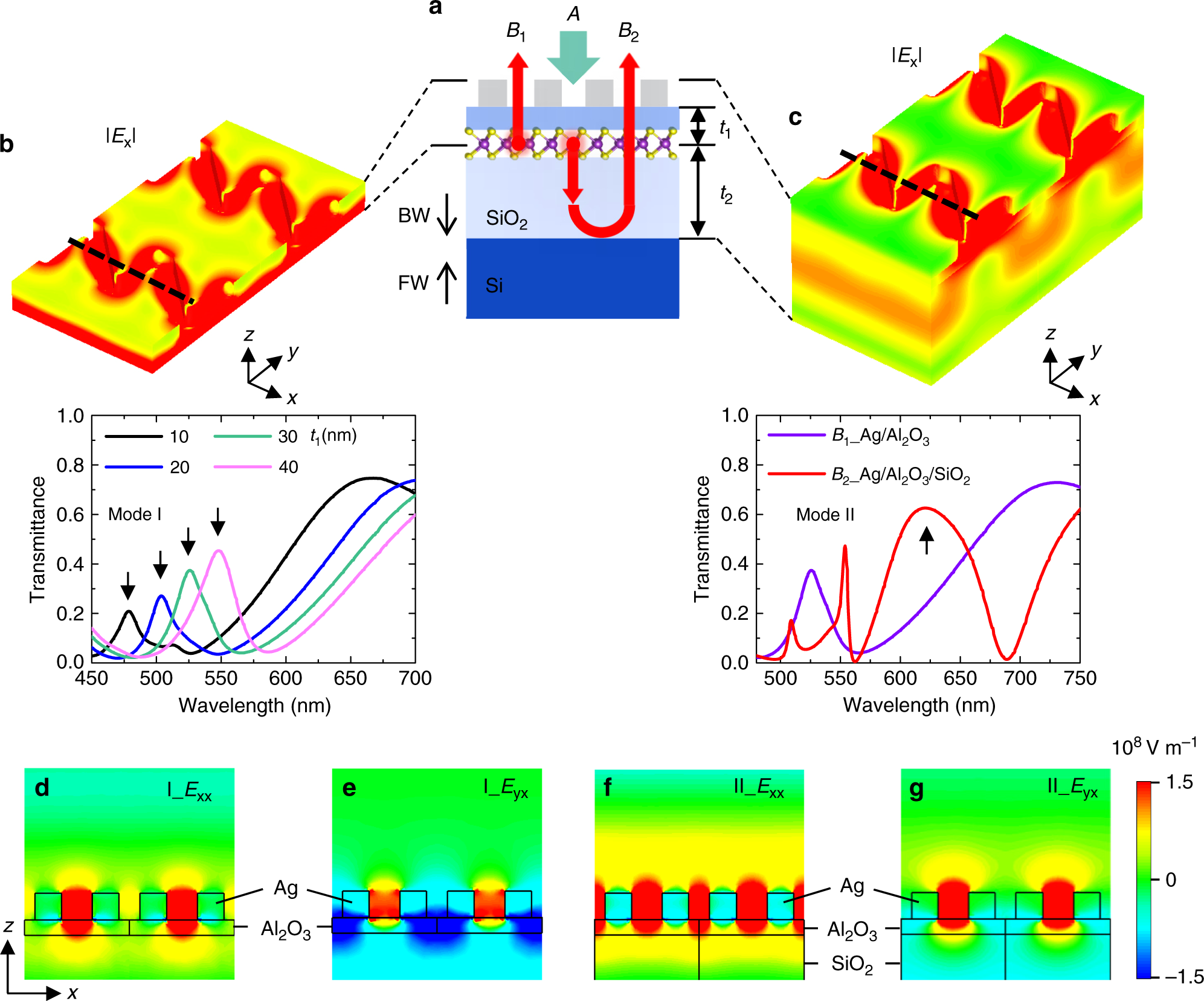 Fig. 2: Two optical modes dominating excitation and emission paths of the WS2-Ag hybrid nanostructure.