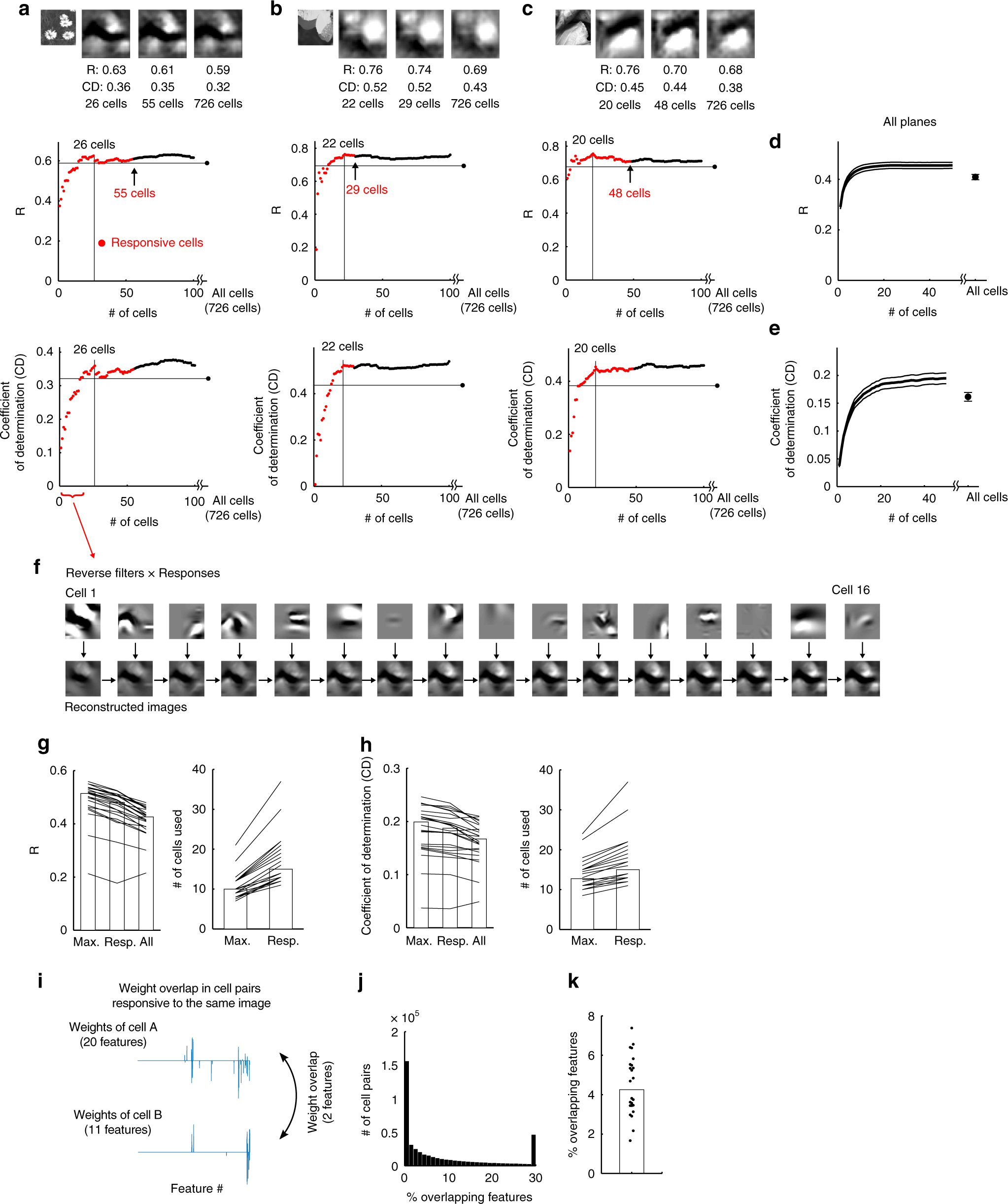 Fig. 4: Image reconstruction by a small number of responsive neurons.