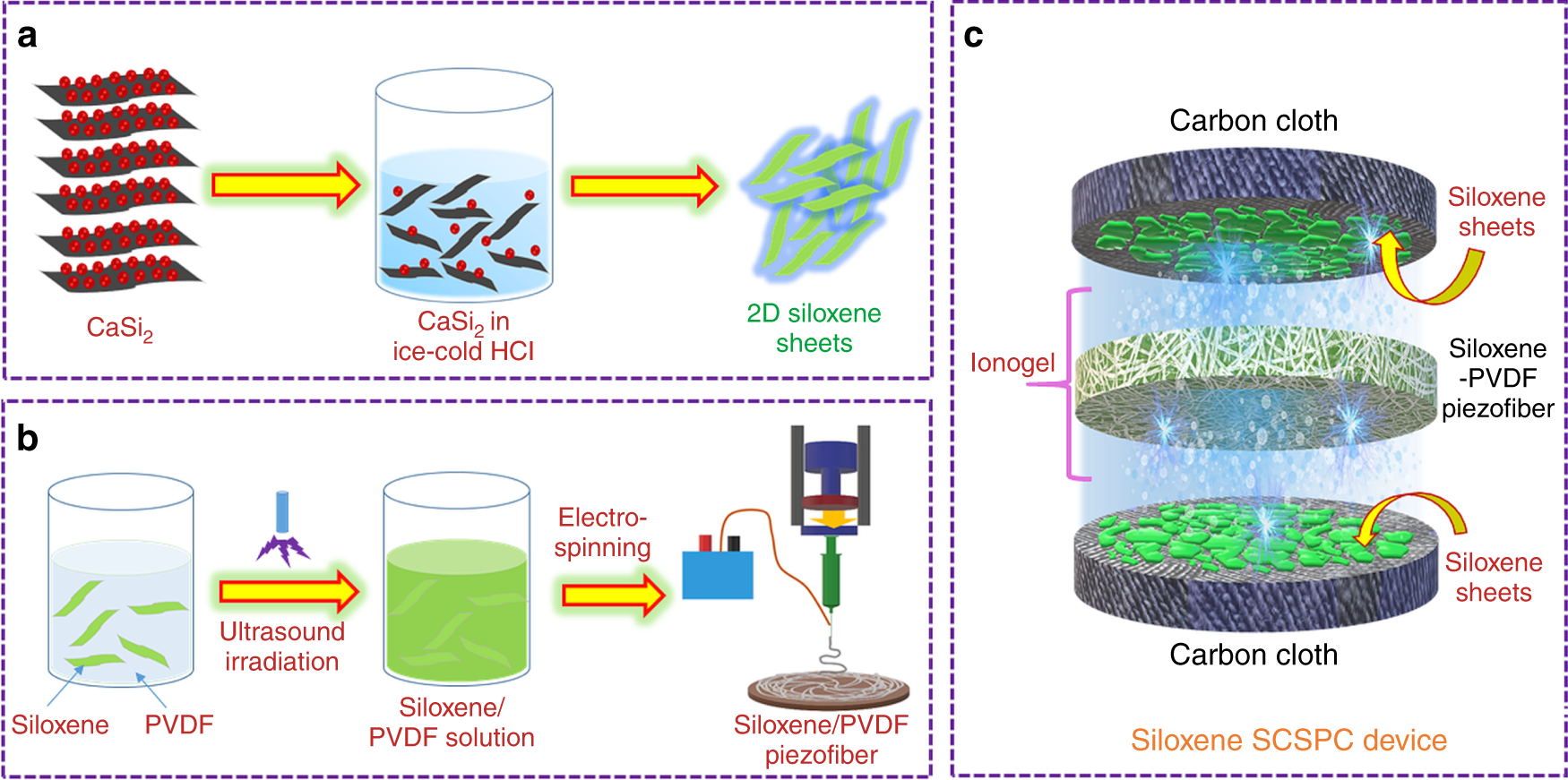 Fig. 1: Schematic representation of steps involved in the fabrication of siloxene SCSPC.
