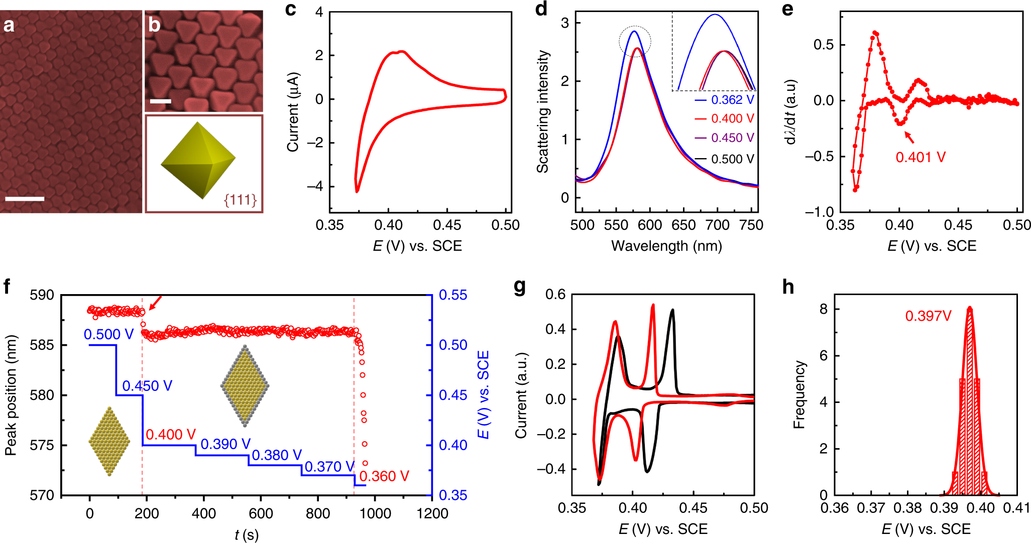 Fig. 2: Study of Ag electrodeposit on the octahedral Au nanocrystals surface.