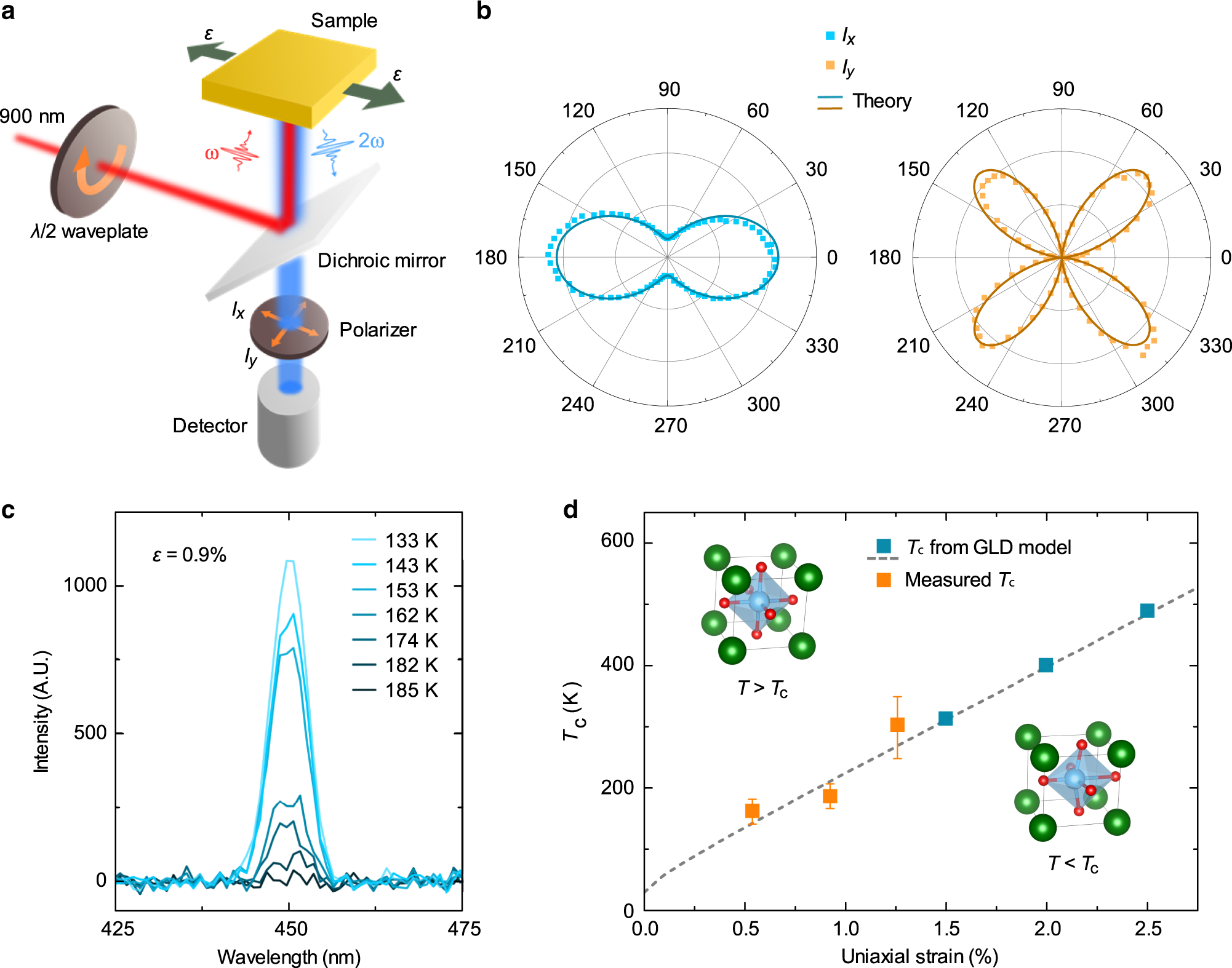 Fig. 3: Optical second harmonic generation (SHG) measurements of SrTiO3 membranes.