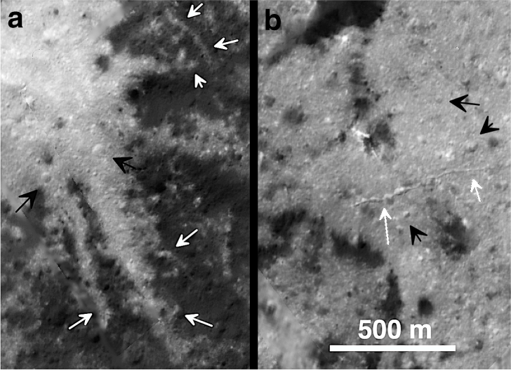 Fig. 8: Surface textures within bright Vinalia Faculae deposits.