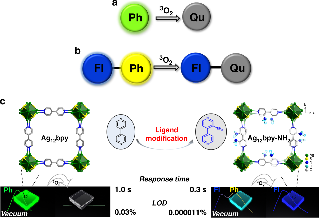 Ligand engineering to achieve enhanced ratiometric oxygen sensing in a  silver cluster-based metal-organic framework | Nature Communications