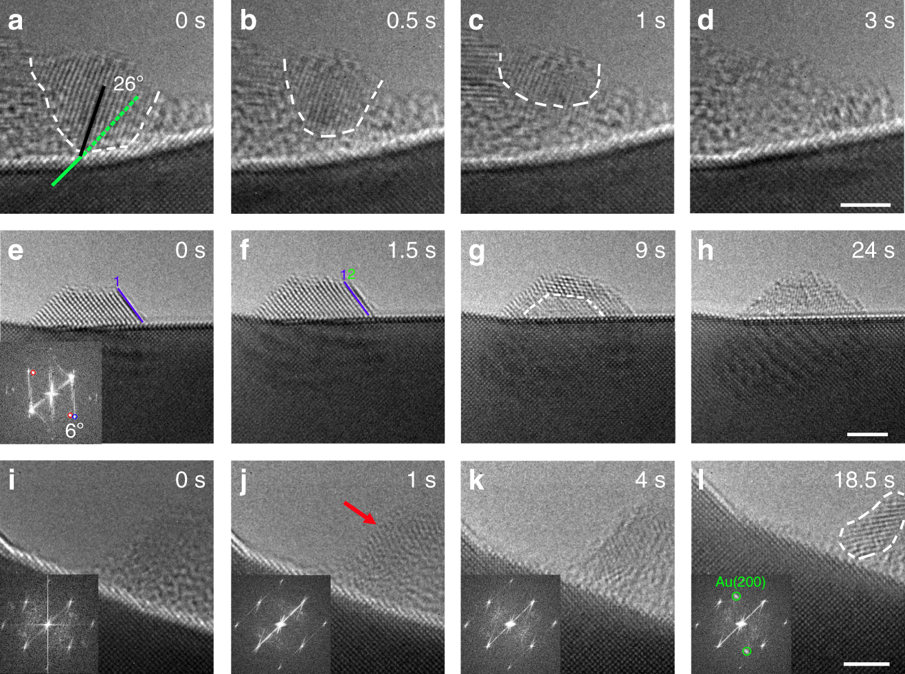 Fig. 4: Amorphization–crystallization oscillations of supported Au clusters.
