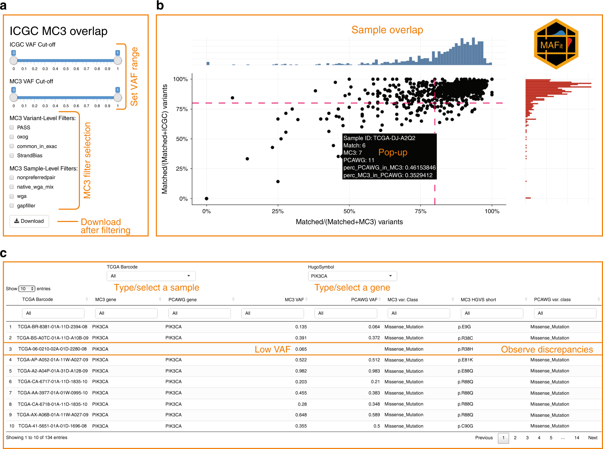 Fig. 4: Screenshots of online tool MAFit. Here we display screenshots from the MAFit on-line interface.