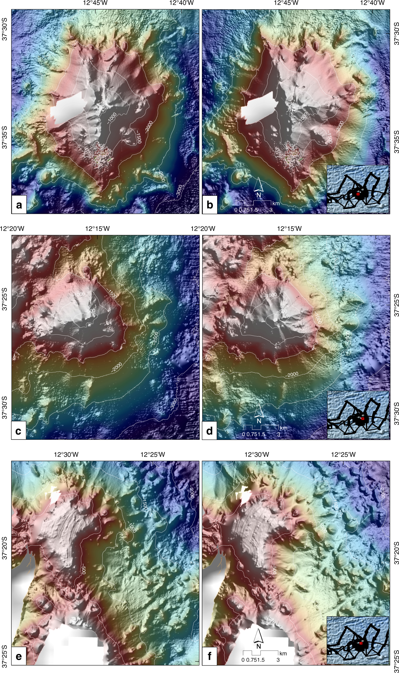 Fig. 4: Central area bathymetry close-ups.