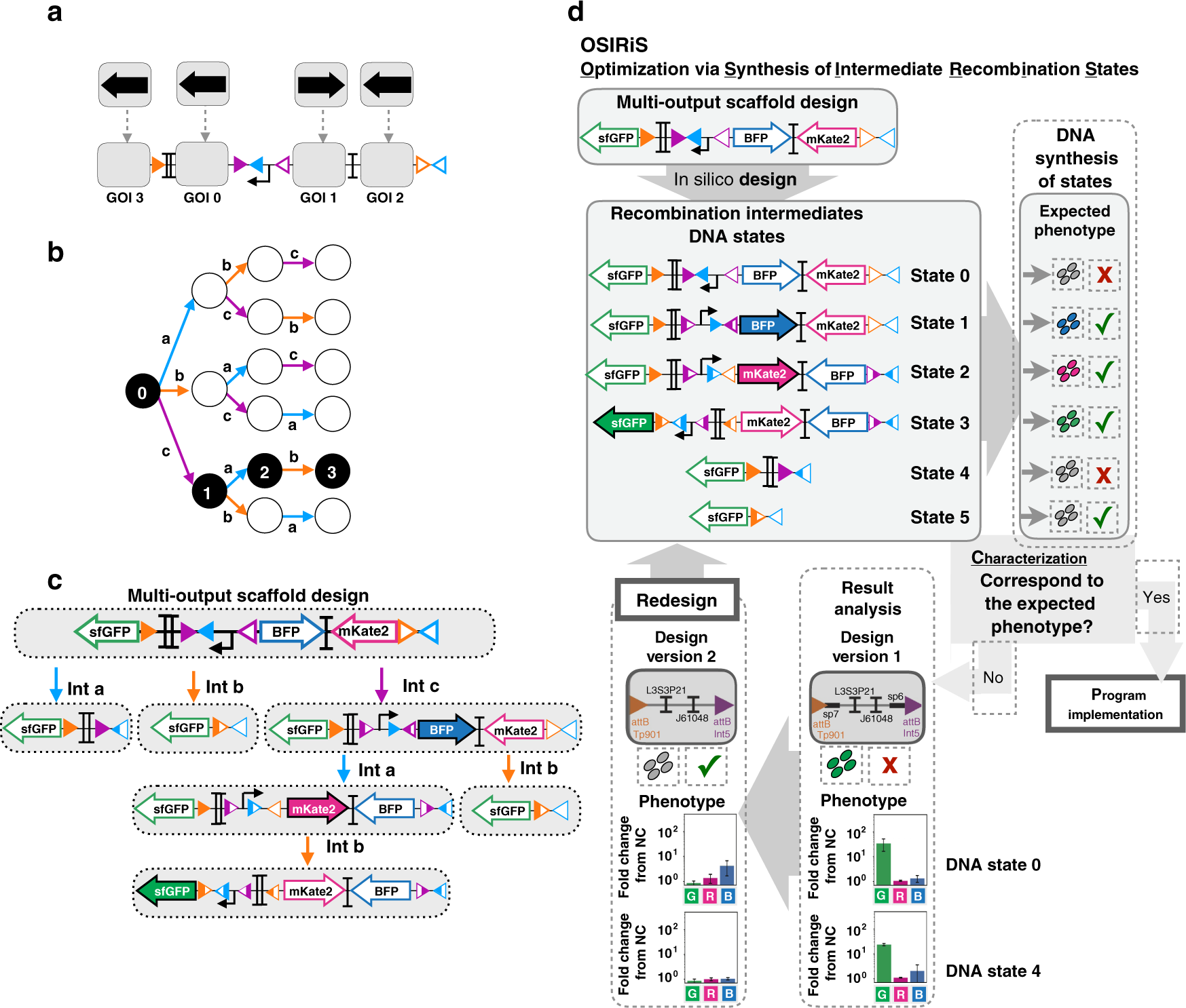 Fig. 4: Design of a modular scaffold for 3-input history-dependent programs.