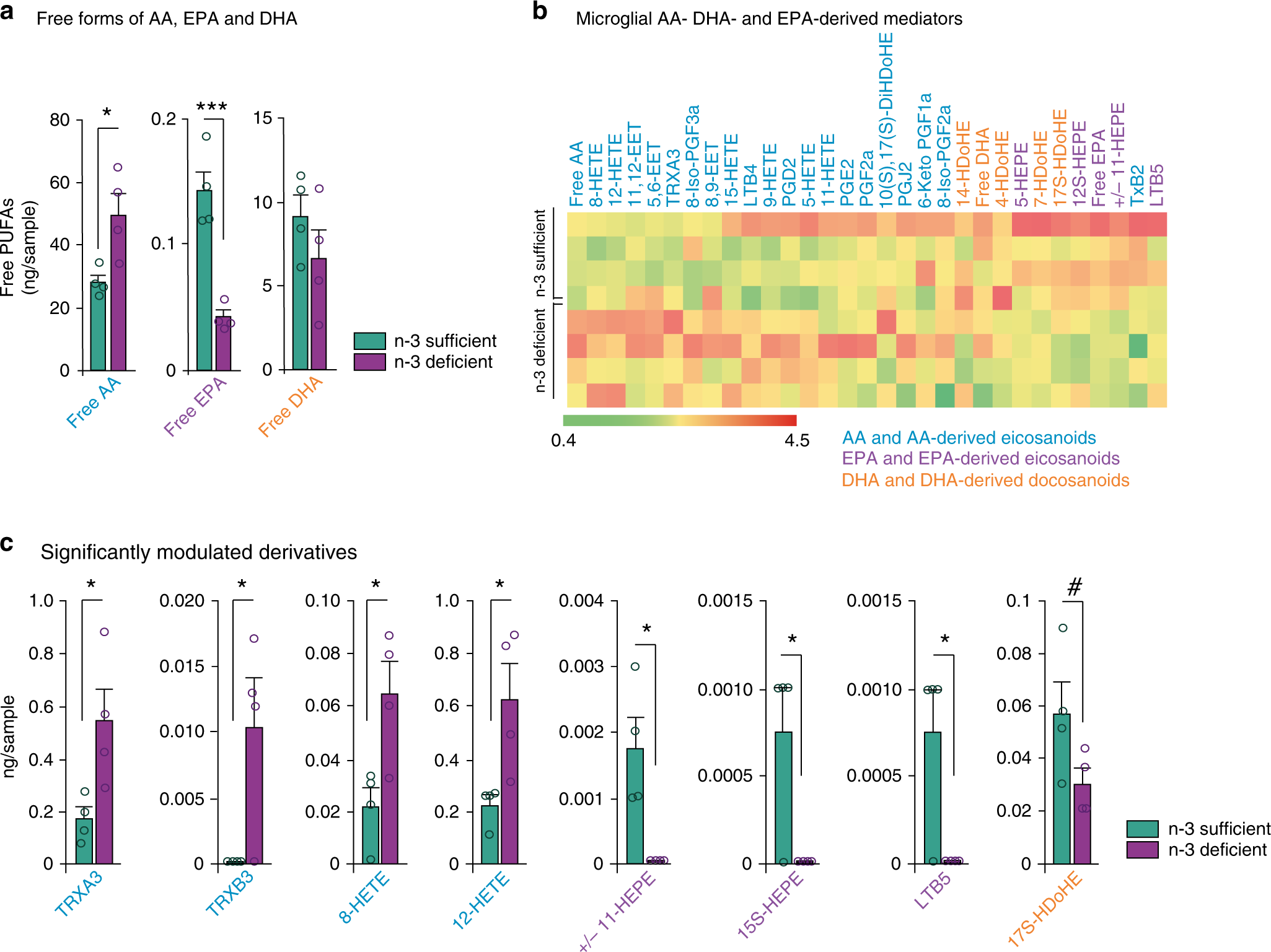 Fig. 5: Maternal n-3 PUFA deficiency alters fatty acid profile in microglia.