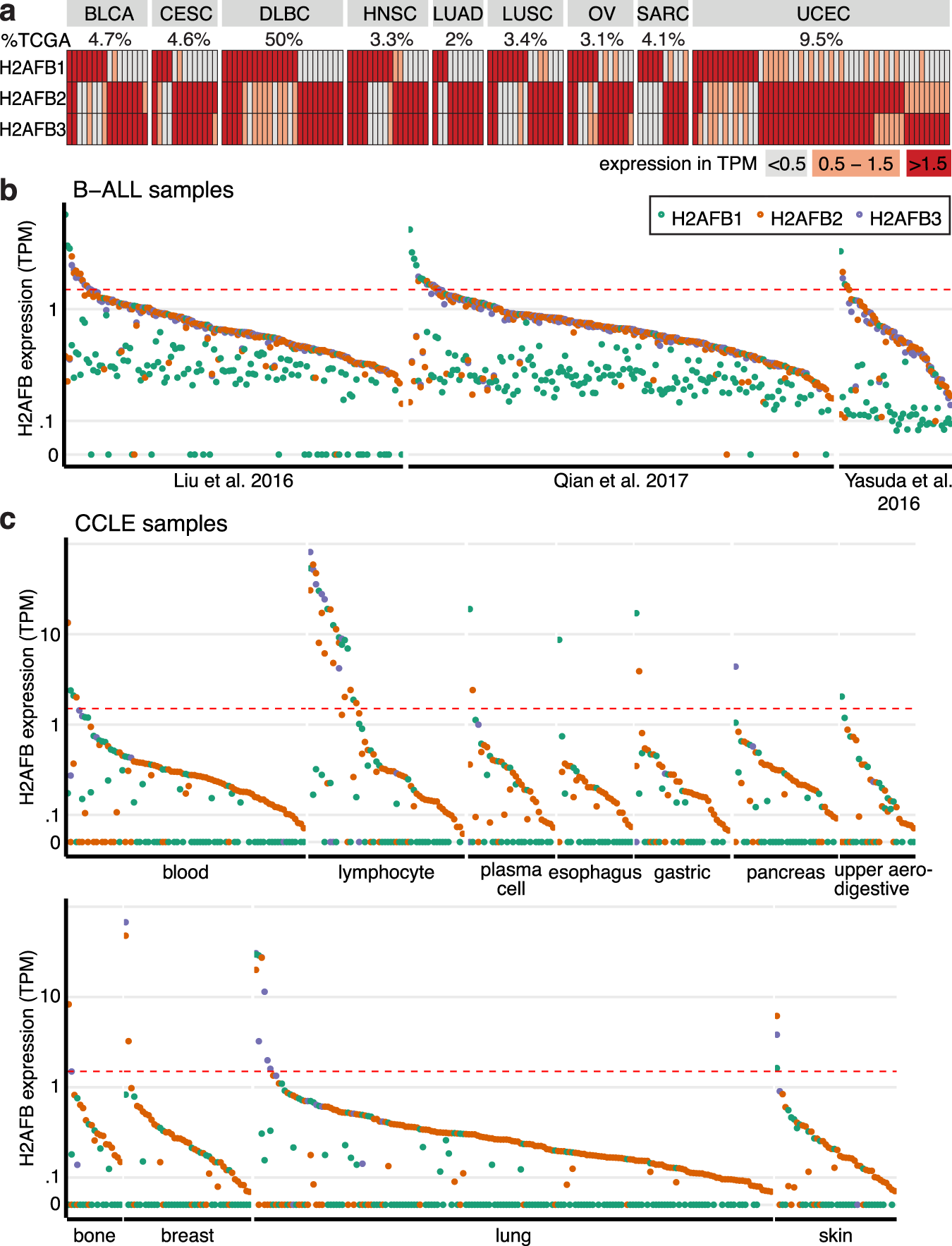 Fig. 2: H2A.B is expressed in a broad array of cancers.