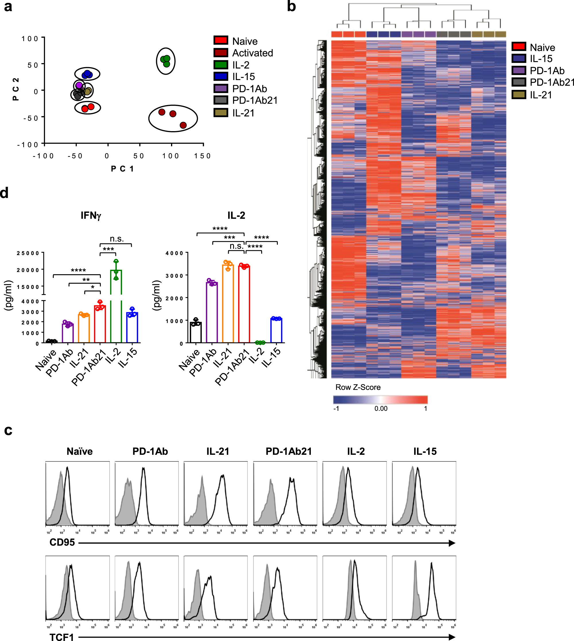 Fig. 3: Analysis of transcriptome profile and functions of PD-1Ab21-induced naïve-like T cells.
