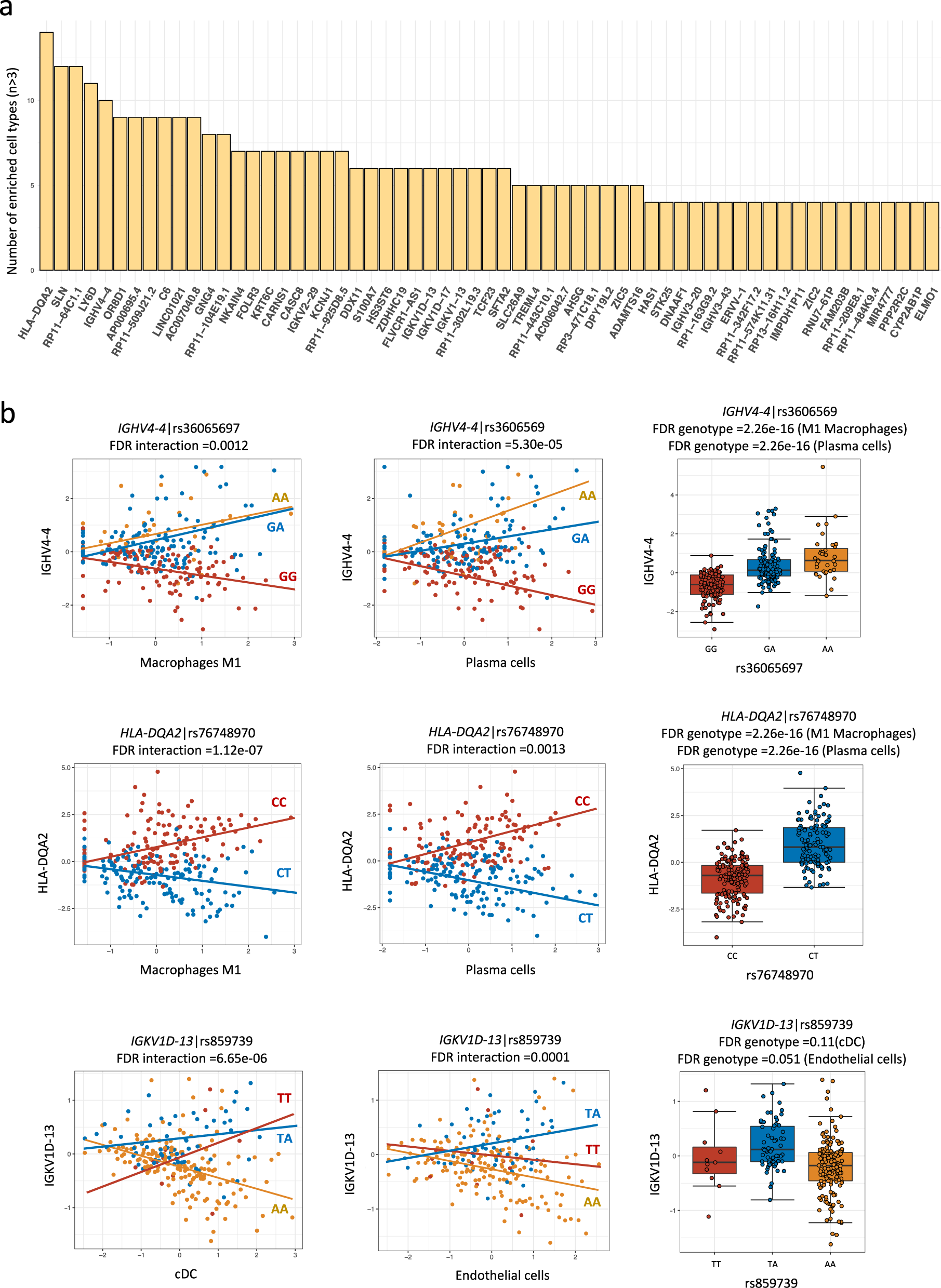 Fig. 2: Associations between inflammation-dependent cis-eQTLs and cell type enrichment.