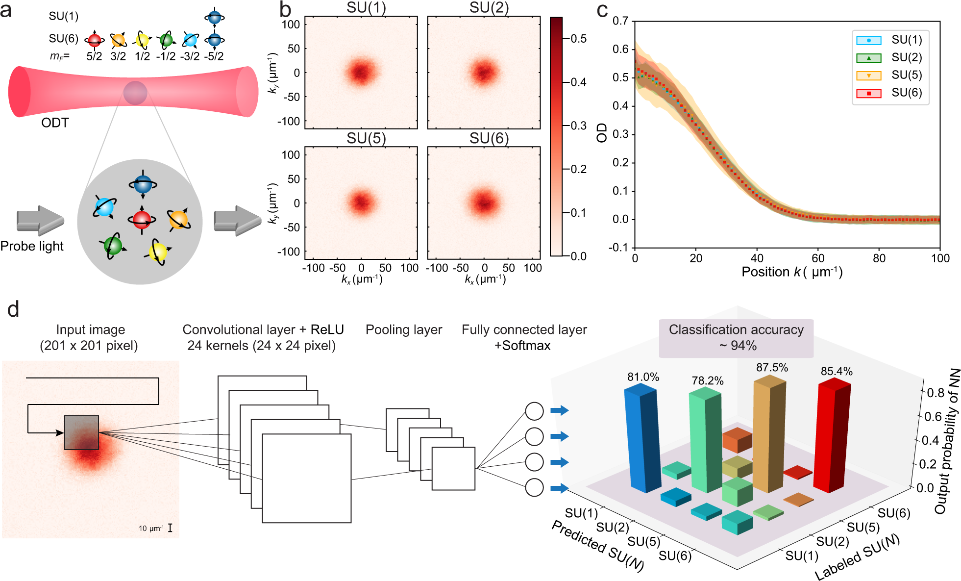 Fig. 1: Distinguishing SU(N) fermions based on spin multiplicity by machine learning.