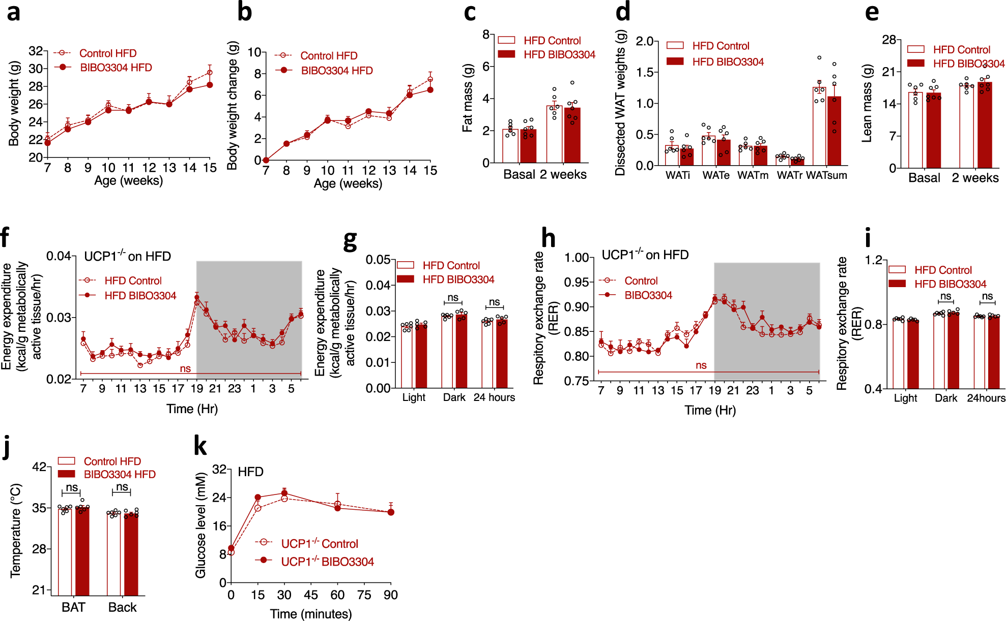 Fig. 7: UCP1 is required for the weight-loss effects of BIBO3304 on a high-fat diet.
