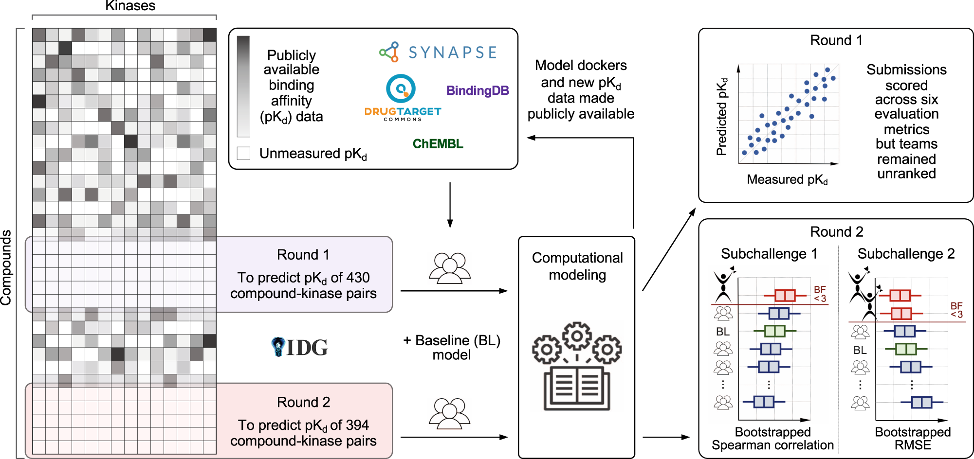 Fig. 1: Implementation of the IDG-DREAM Drug-Kinase Binding prediction Challenge.
