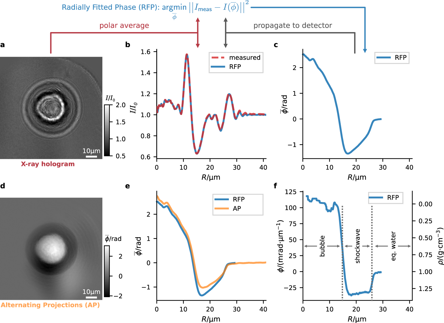 Fig. 2: Holographic phase retrieval and cavitation bubble density.