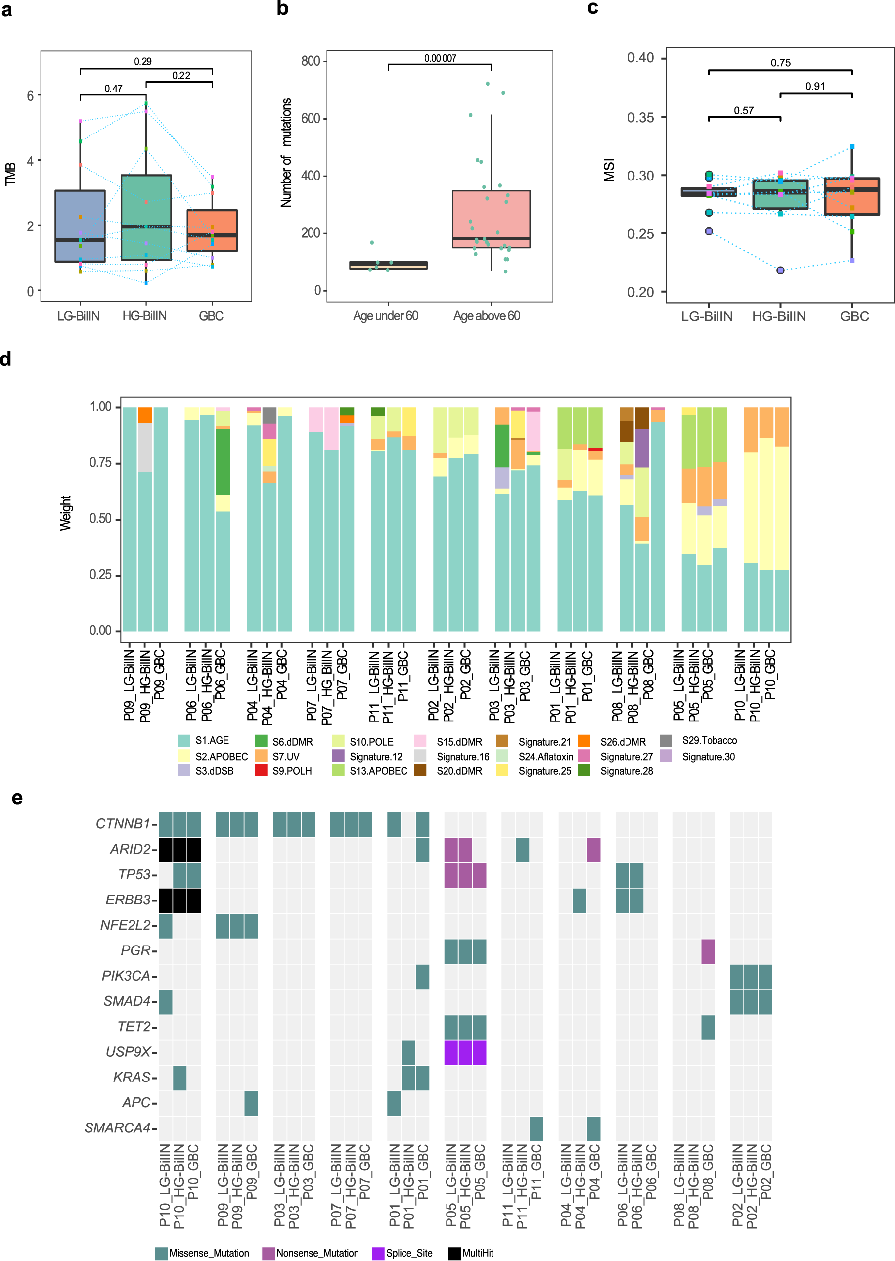 Fig. 2: Mutational feature comparison among three types of gallbladder tumors.