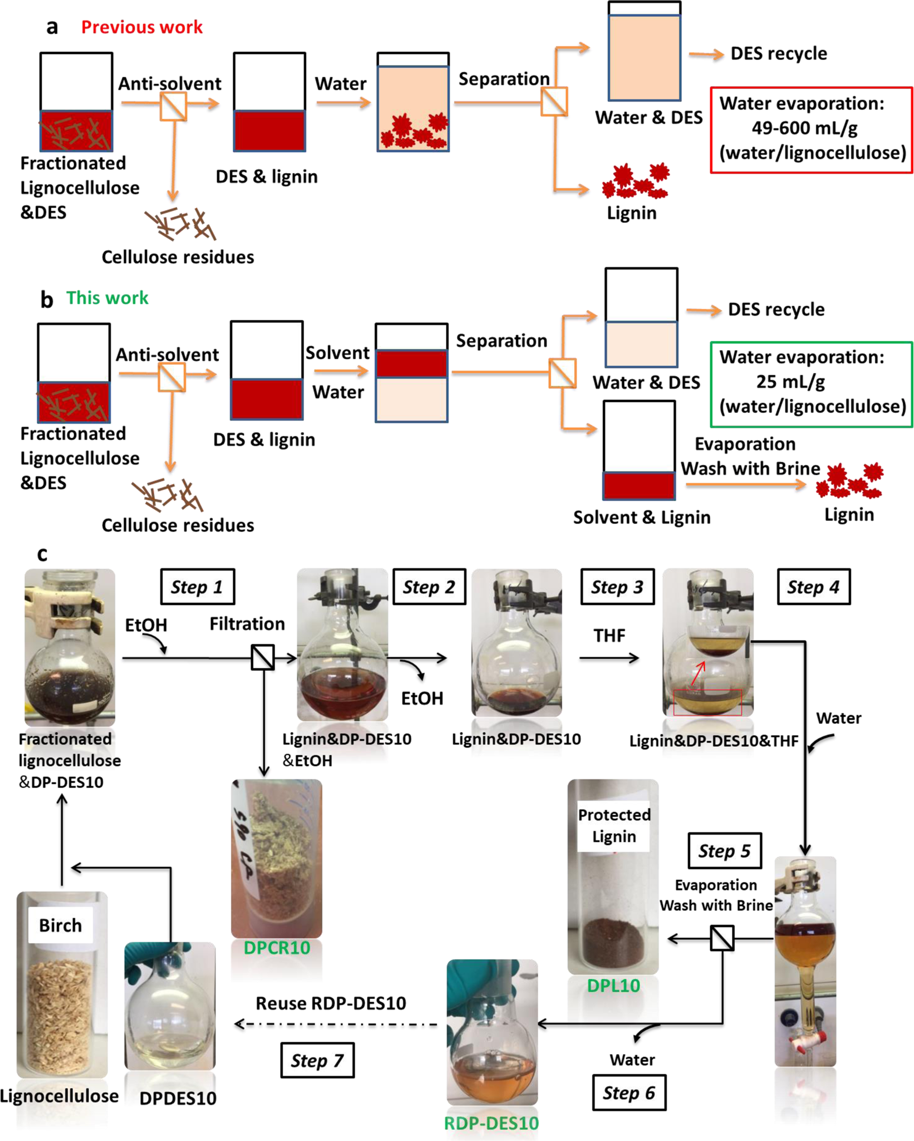Fig. 5: Lignocellulose fractionation and lignin isolation protocol in DP-DES.