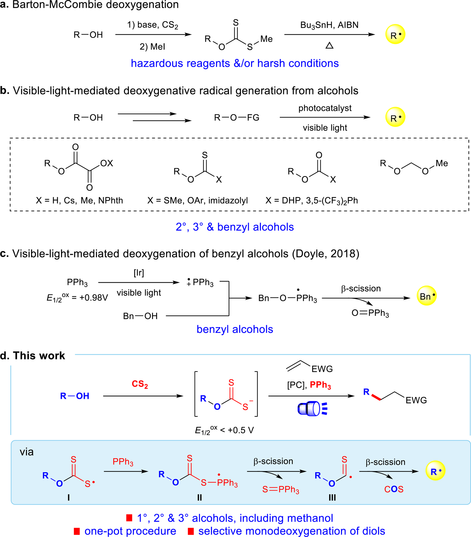 Selective deoxygenative alkylation of alcohols via photocatalytic domino  radical fragmentations | Nature Communications