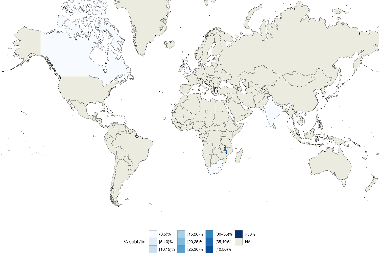 Fig. 6: Geographic distribution of internal sub-lineage 1.1.3.i1.