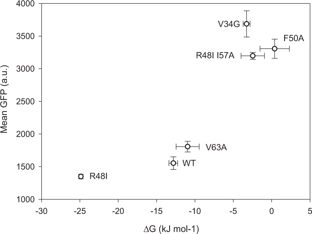 Fig. 4: Correlation between GFP fluorescence and protein stability.