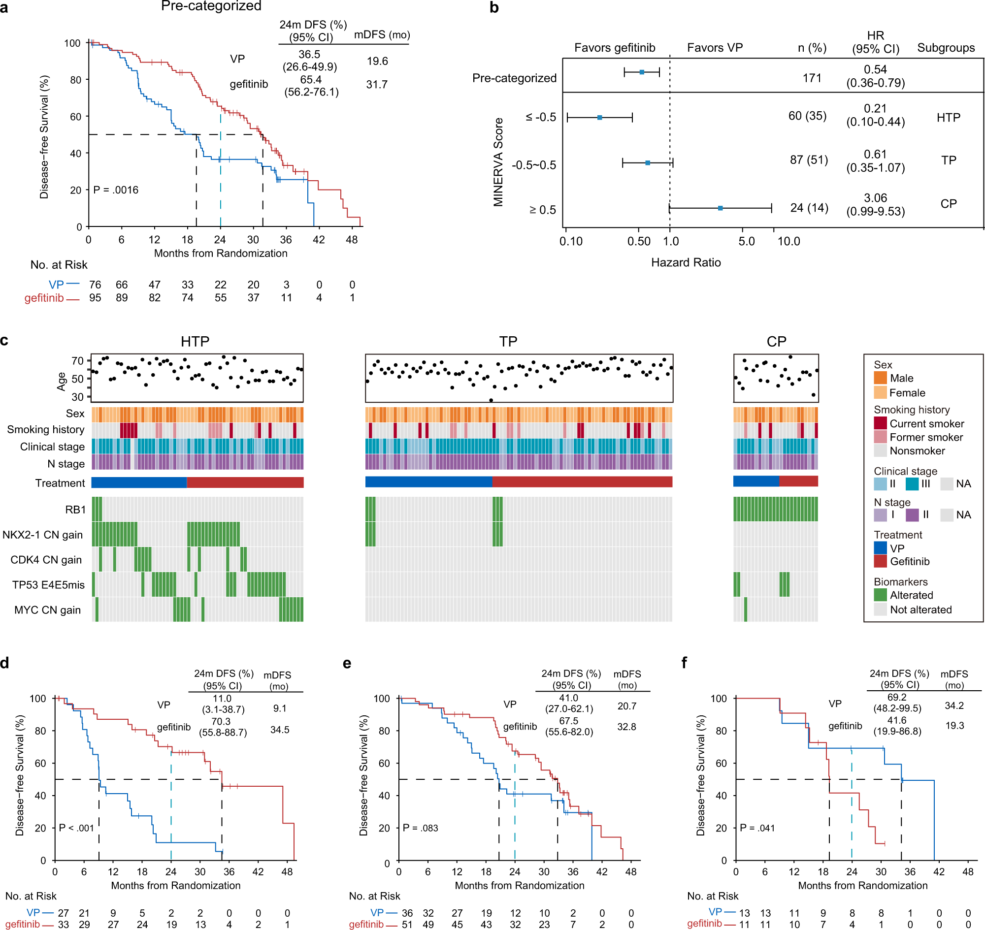Fig. 2: Disease-free Survival (DFS) as per MINERVA subgroups.