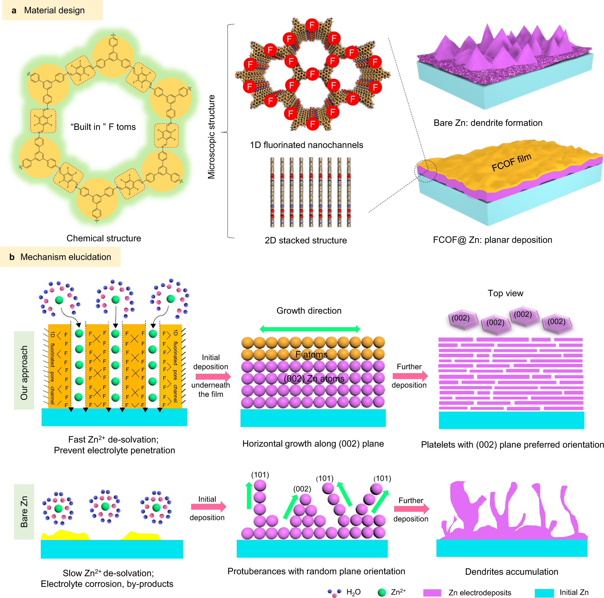 Horizontally arranged zinc platelet electrodeposits modulated by  fluorinated covalent organic framework film for high-rate and durable  aqueous zinc ion batteries | Nature Communications