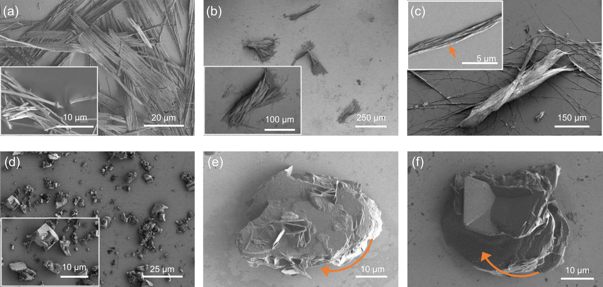 Fig. 6: The typical morphologies of Asp2Cu and Asp crystals from their racemic solutions with or without additives.