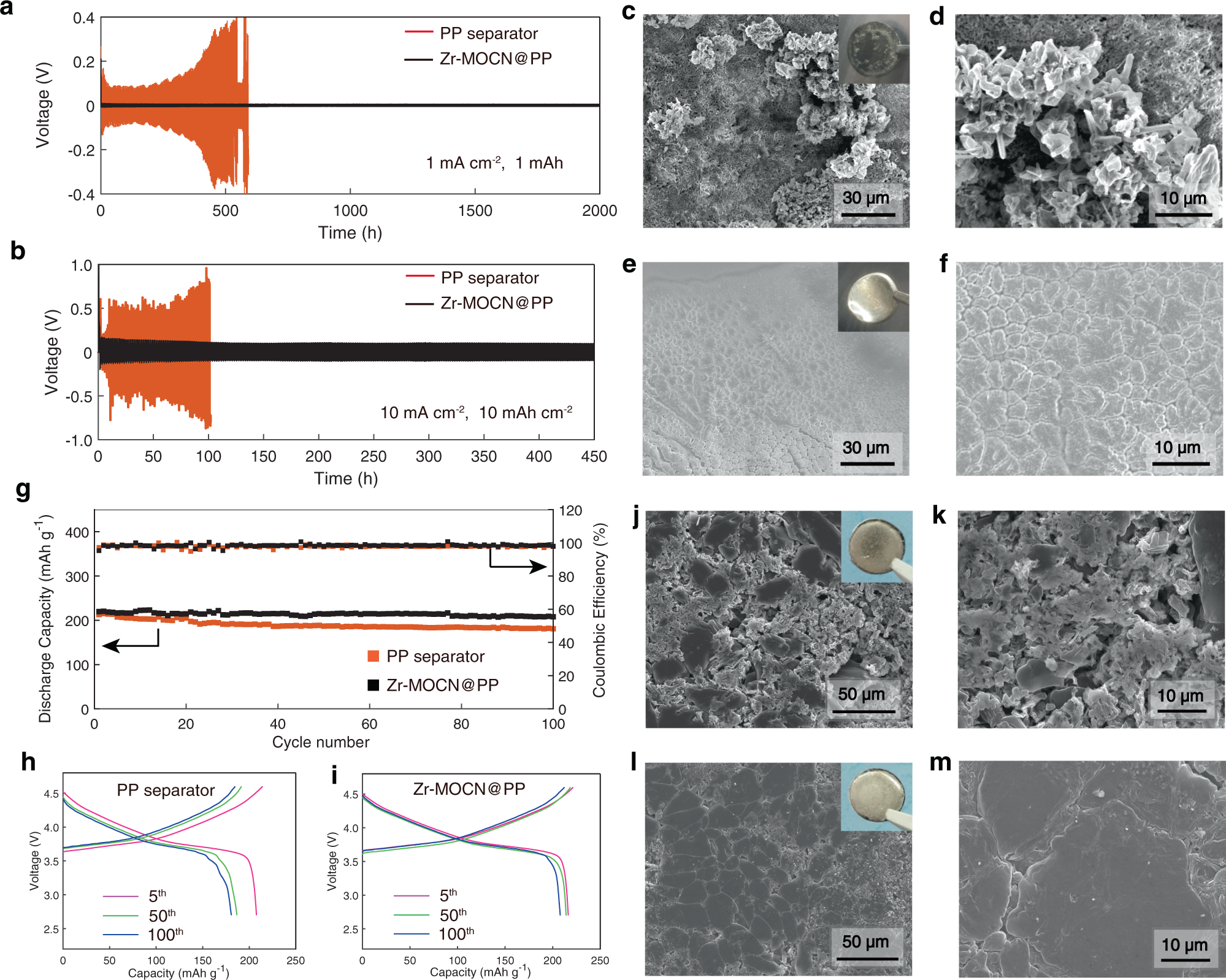 Fig. 2: Electrochemical performance and morphology of cycled lithium metal in Li-symmetric cells and Li | NMC622 cells.