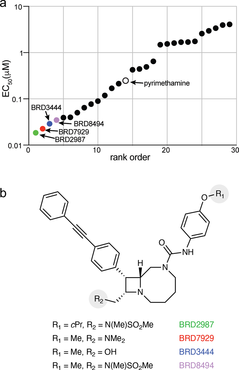 Fig. 1: Bicyclic azetidines are potent inhibitors of T. gondii tachyzoite growth.