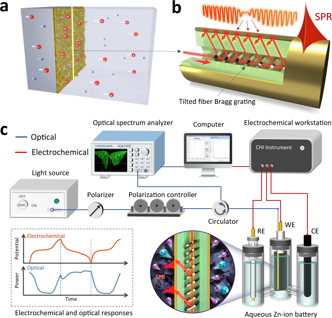 Operando monitoring of ion activities in aqueous batteries with plasmonic  fiber-optic sensors | Nature Communications