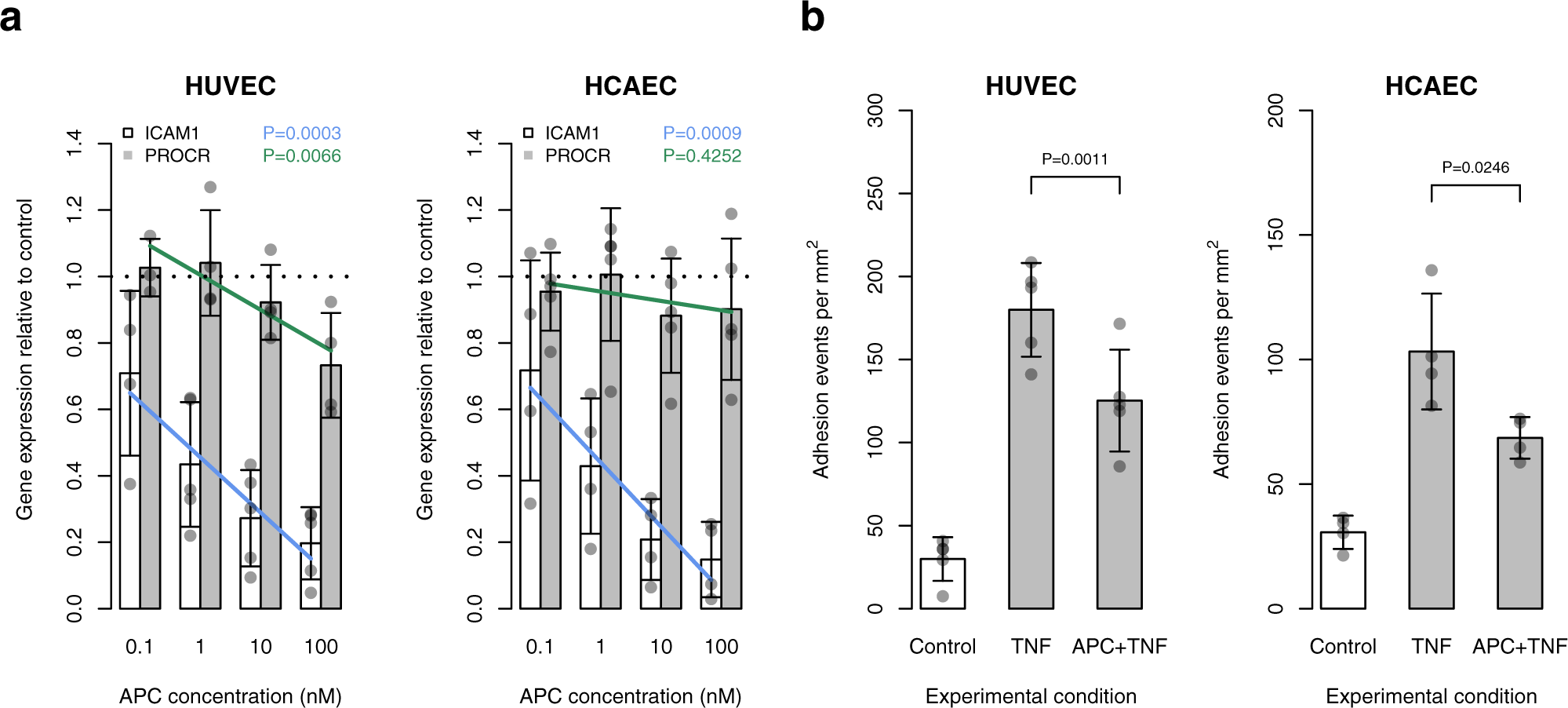 Fig. 5: Effect of APC on cell adhesion molecule expression and leukocyte–endothelial cell adhesion.