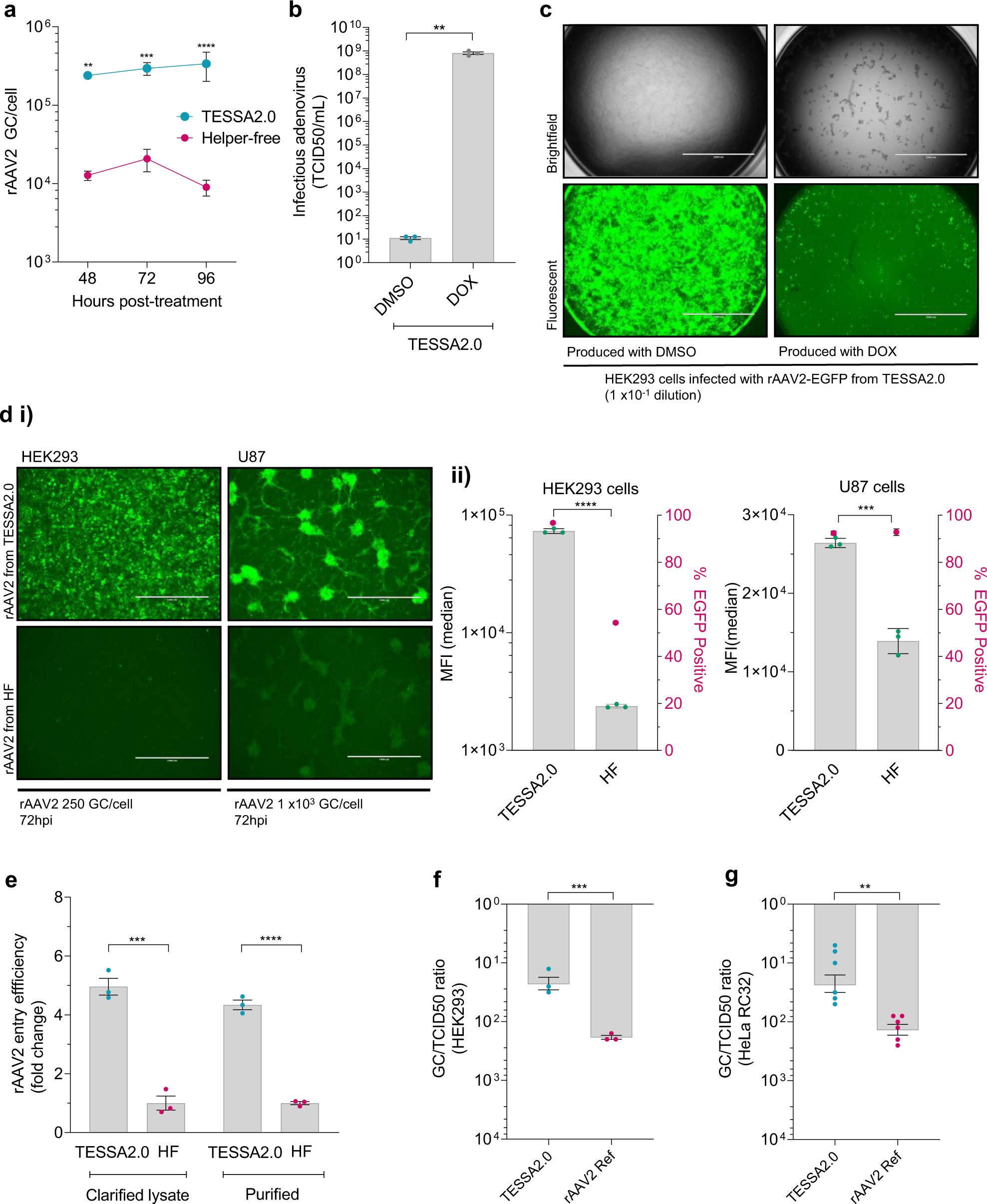 Fig. 2: TESSA2.0 enhances rAAV2 production in HEK293 cells.