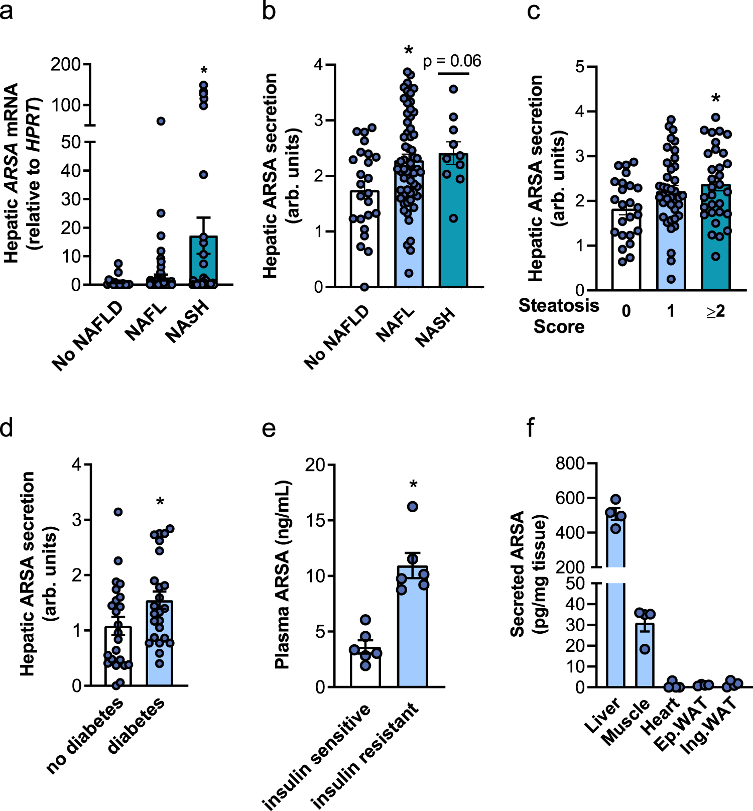 Fig. 2: ARSA expression and secretion in humans with NAFLD/NASH and type 2 diabetes.
