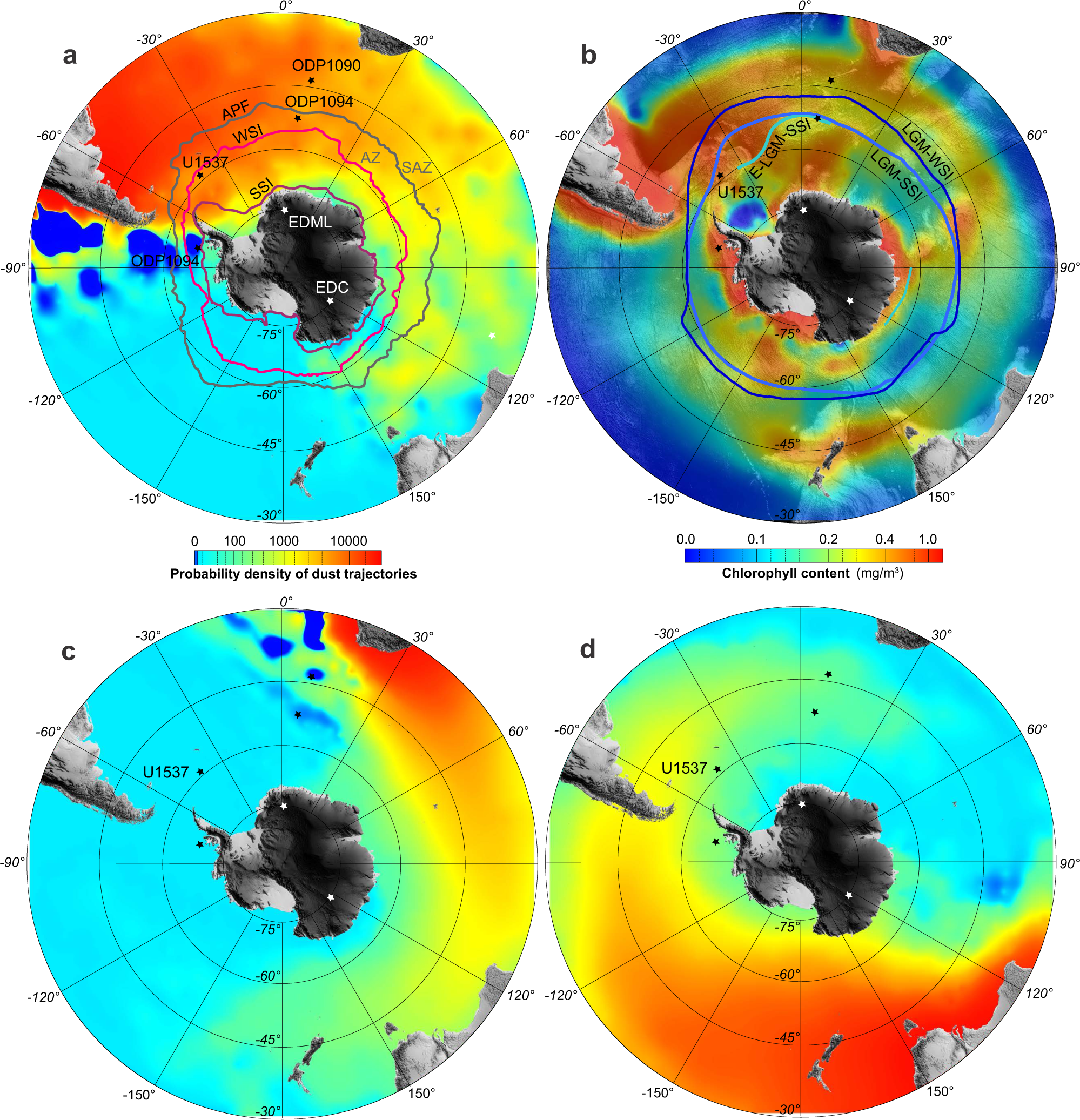 Antiphased dust deposition and productivity in the Antarctic Zone over 1.5  million years
