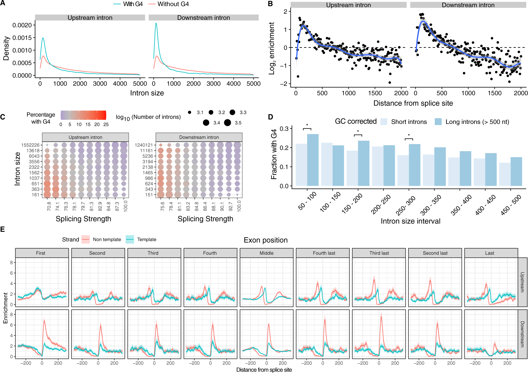 Fig. 3: Distribution of DNA G4s in the vicinity of splicing sites.
