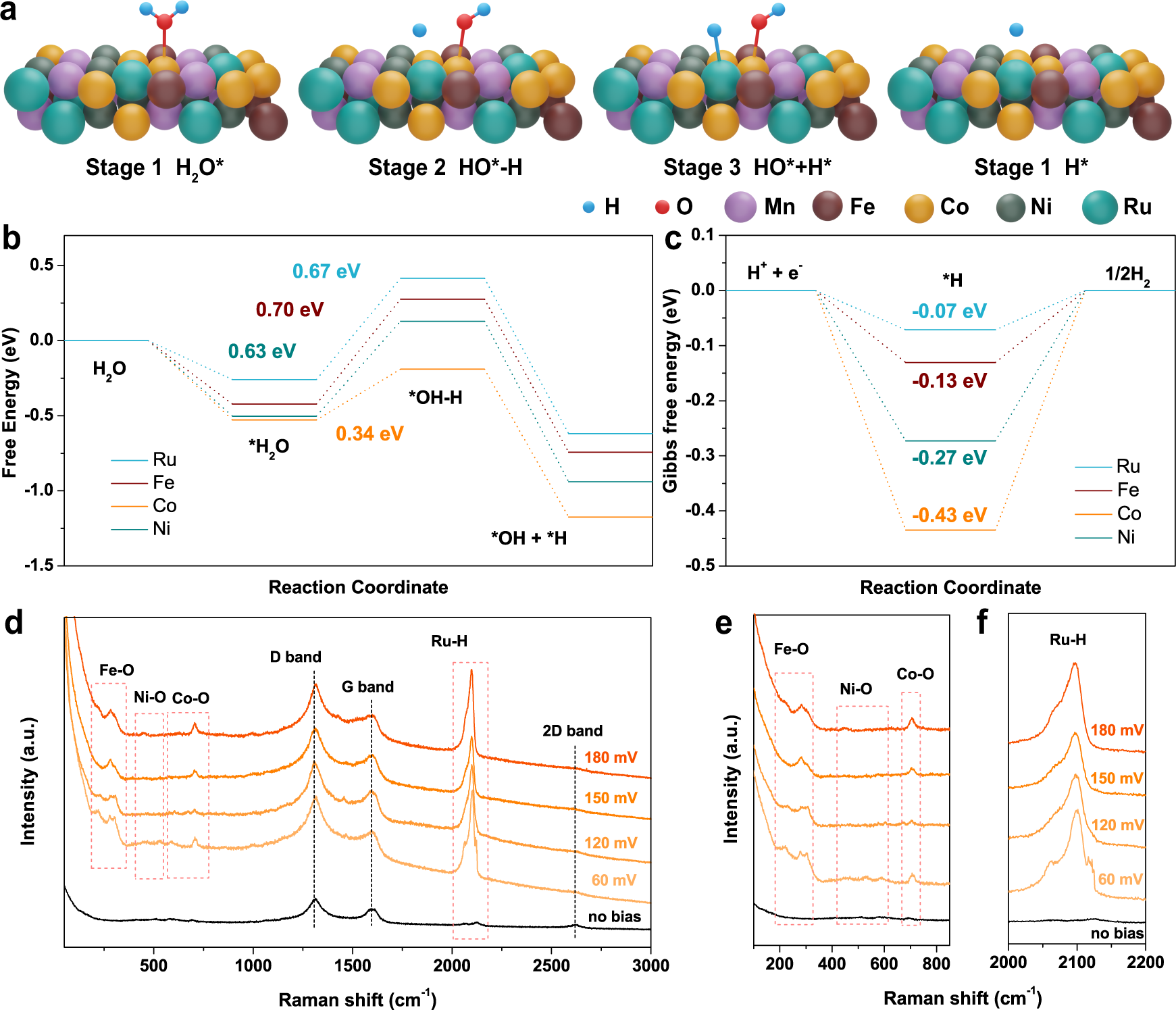 Fig. 6: Theoretical calculation and in situ electrochemical-Raman characterization.