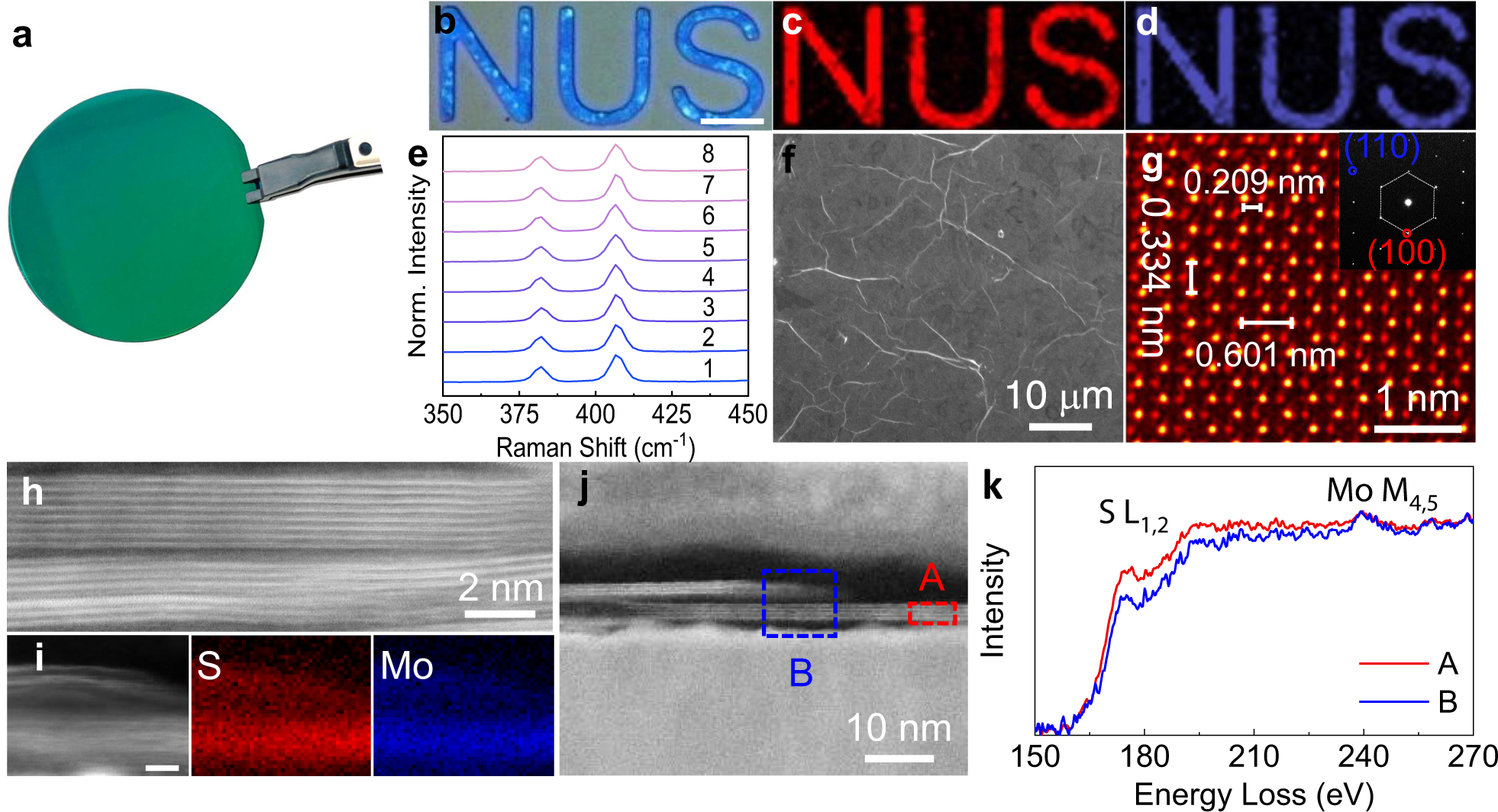 Fig. 2: Characterization of spin-cast MoS2 thin film.