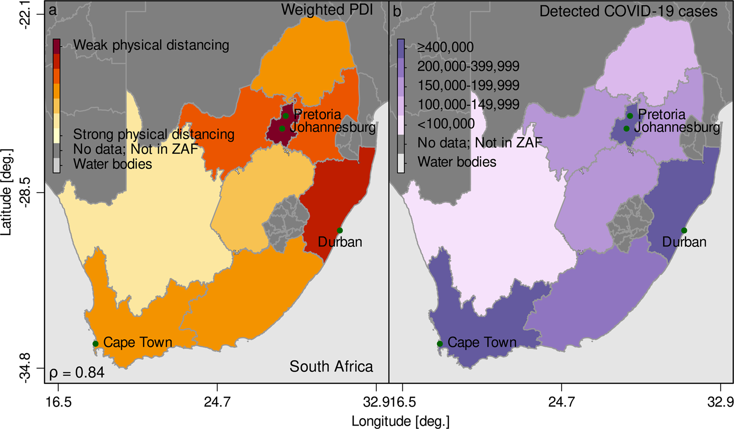 Fig. 3: Comparison of the PDI and detected COVID-19 cases in South Africa.