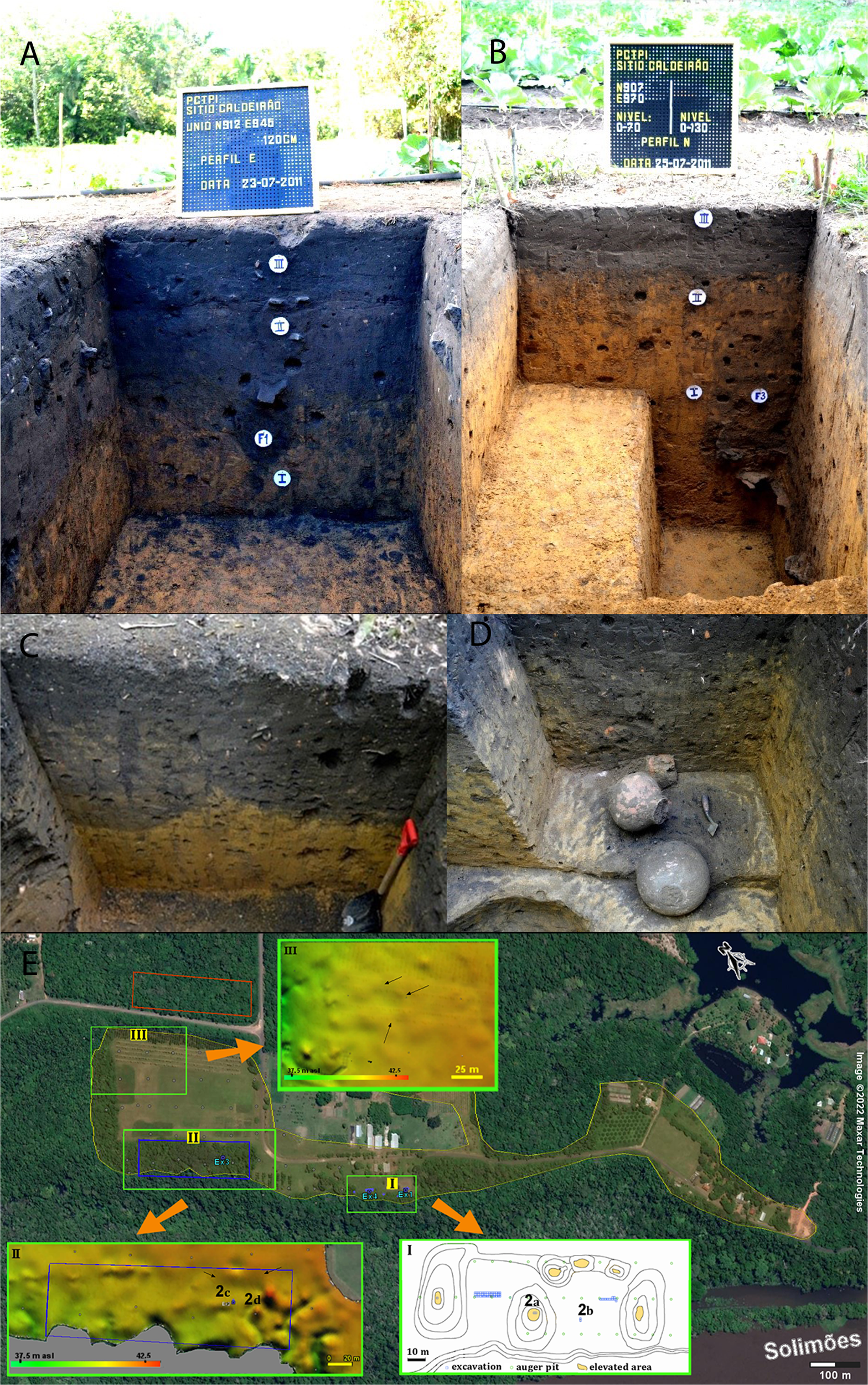Fig. 2: Archaeological fieldwork—excavations and mapping—carried out at the Caldeirão site in 2011.