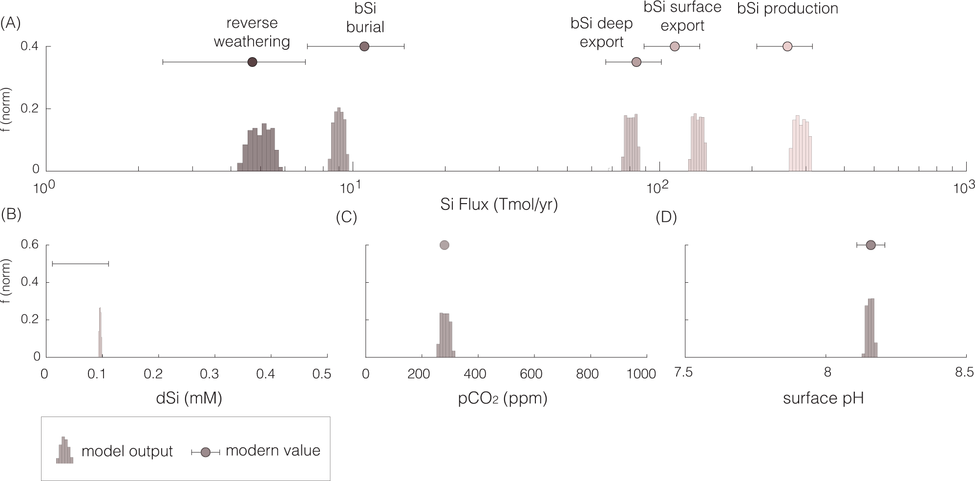 Fig. 3: Carbon–silica cycle model calibration.