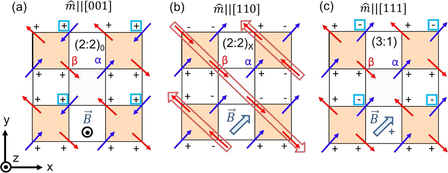 Fig. 2: Spin textures of the ordered spin-ice states for different applied fields.