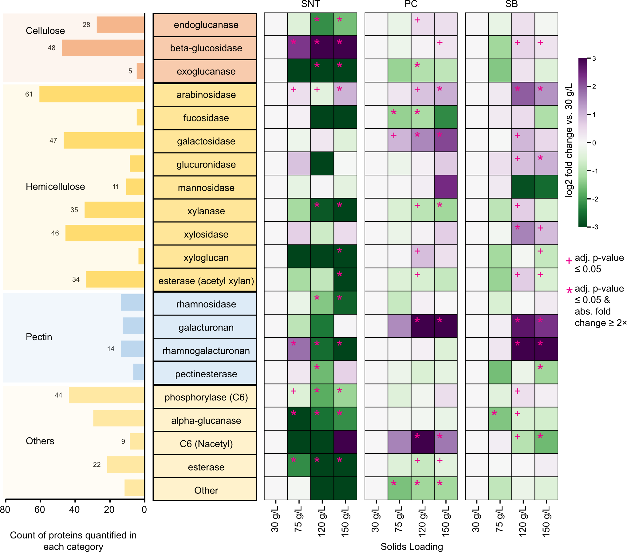 Fig. 3: Analysis of CAZyme functional categories at higher solids loadings.