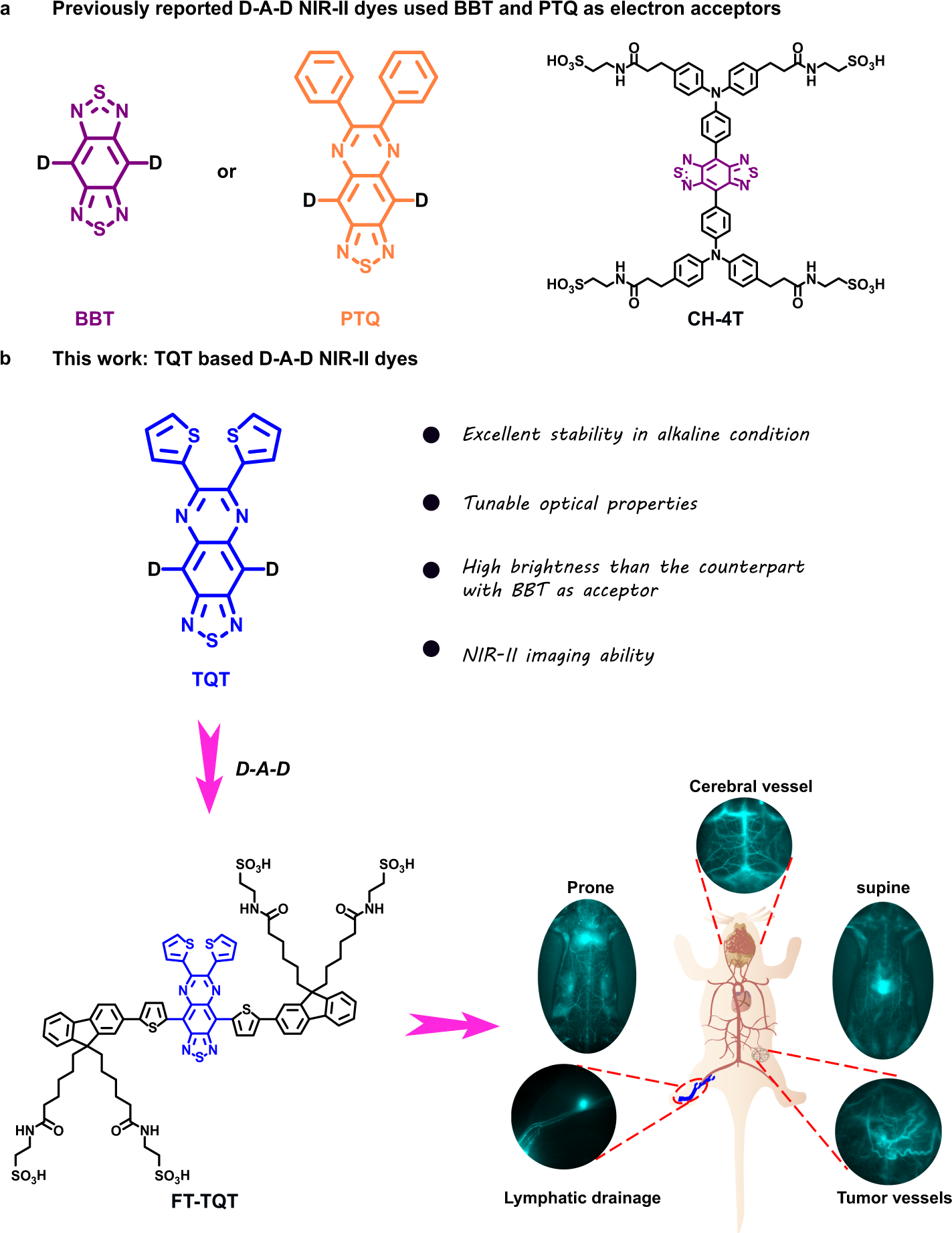 Fig. 1: Designing a new generation of NIR-II D-A-D dyes by acceptor engineering strategy.