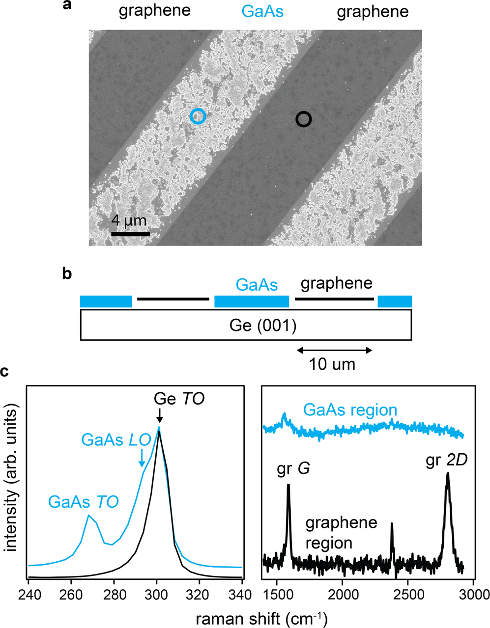 Fig. 7: GaAs selectivity on patterned graphene/Ge.