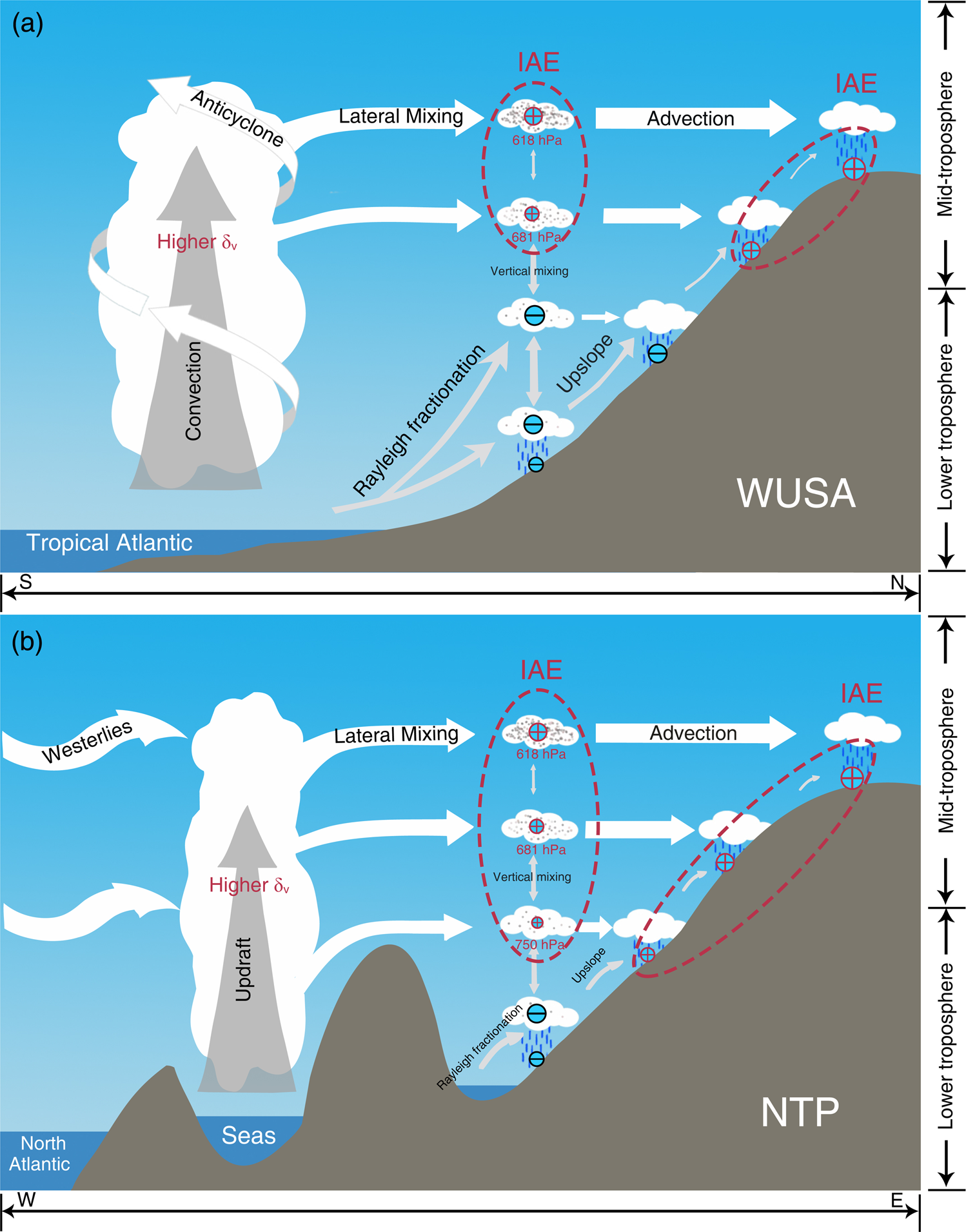 Fig. 4: Schematic diagrams of the mechanisms that cause the IAE during summer from an atmospheric circulation perspective.
