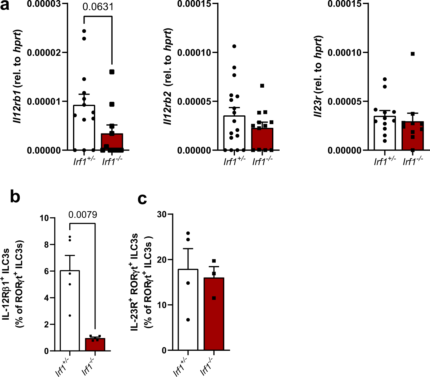 Fig. 7: Reduced expression of IL12rb1 in Irf1-deficient intestinal ILC3s.