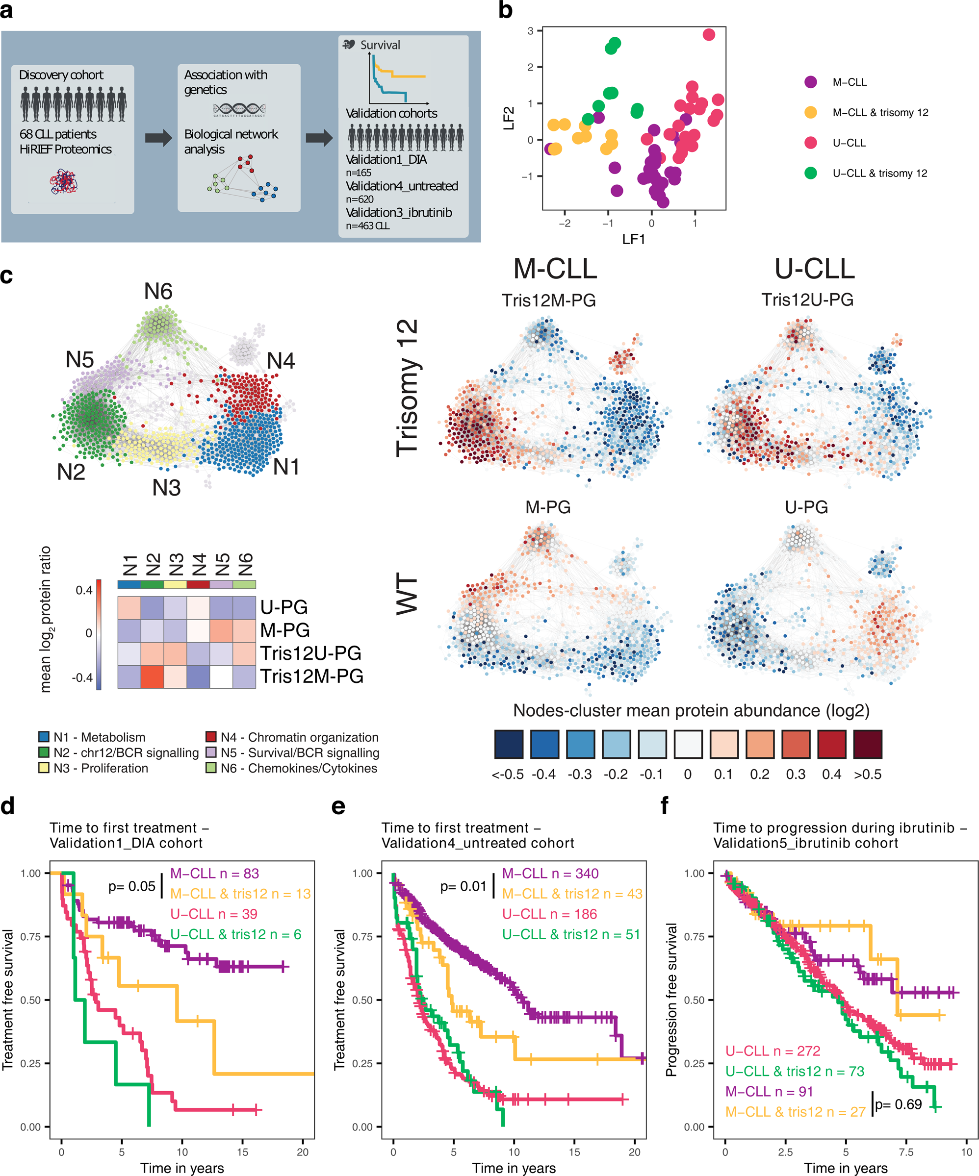 Fig. 7: Relevance of the cell of origin for the influence of trisomy 12 on the CLL proteome and clinical outcome.