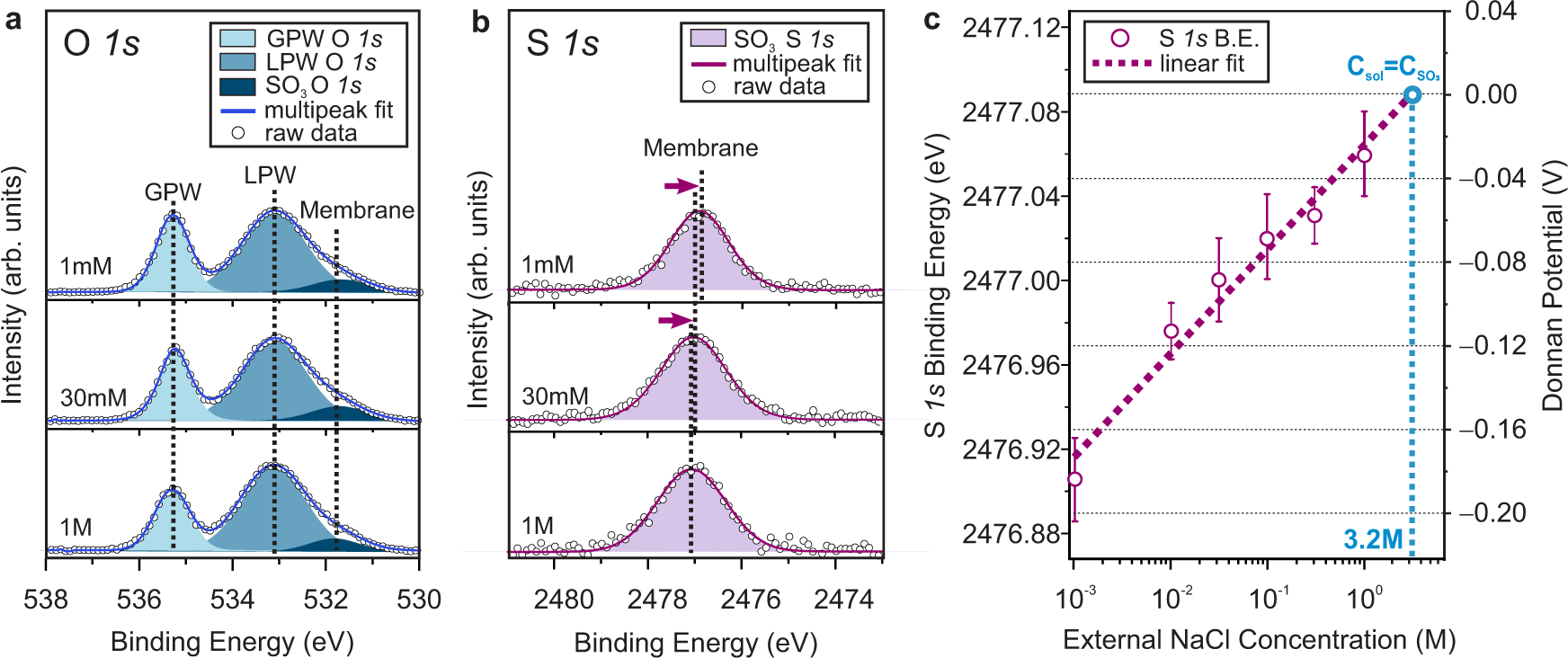 Fig. 2: Experimental measurements of the Donnan potential.